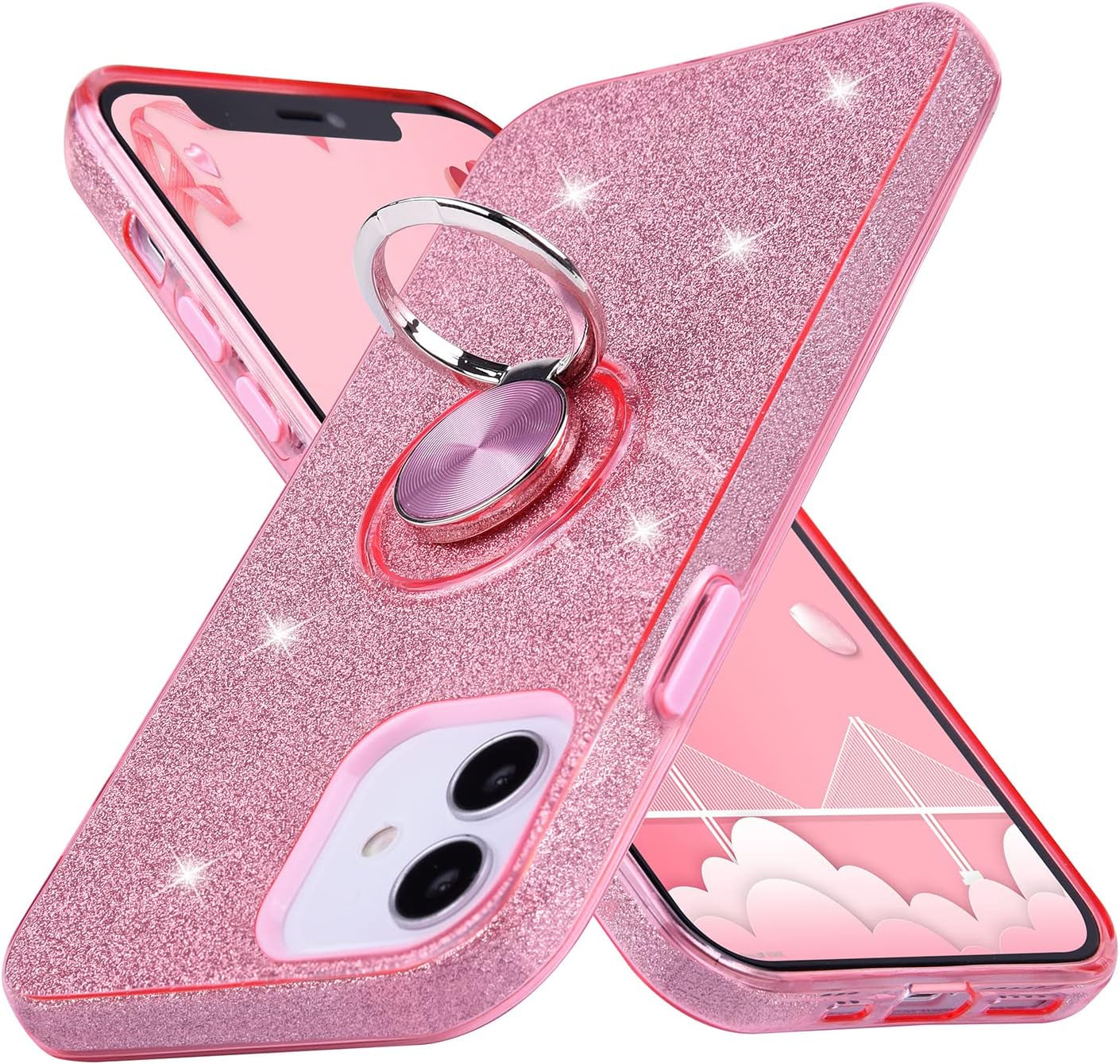 Wisdompro Iphone 12 Mini Case, Cute Glitter Bling Sparkle Protective Case with Ring Kickstand, Women Girls Phone Case for 5.4 Inch Apple Iphone 12 Mini - Purple  Wisdompro [12 Mini] Pink Iphone 12 Mini 