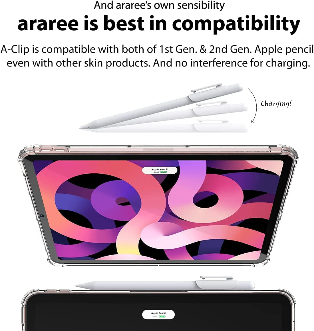 Araree A-Clip Compatible with Apple Pencil 1St Generation/ 2Nd Generation Hard Material Clip for Apple Pencil, Pencil Pocket Clip for Women Men Girl with 2Pcs - Clear White  KDLAB INC   