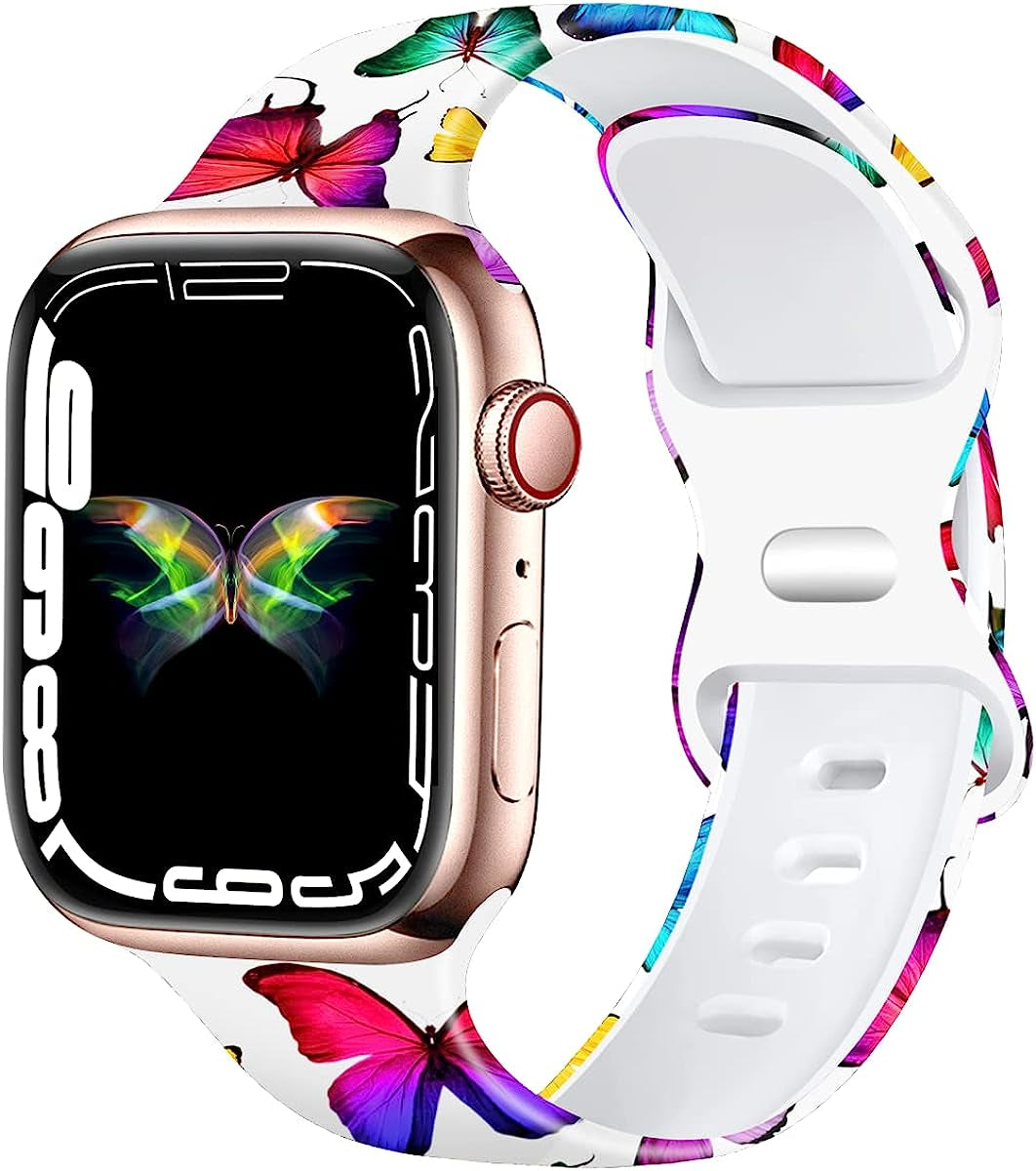Creategreat Transparent Bands Compatible with Apple Watch Bands 41Mm 40Mm 38Mm 45Mm 44Mm 42Mm for Women Men, Clear Silicone Printed Fadeless Pattern Replacement Strap for Iwatch SE & Series 8,7,6,5,4,3,2,1  CreateGreat B-Butterfly New 45MM/44MM/42MM 