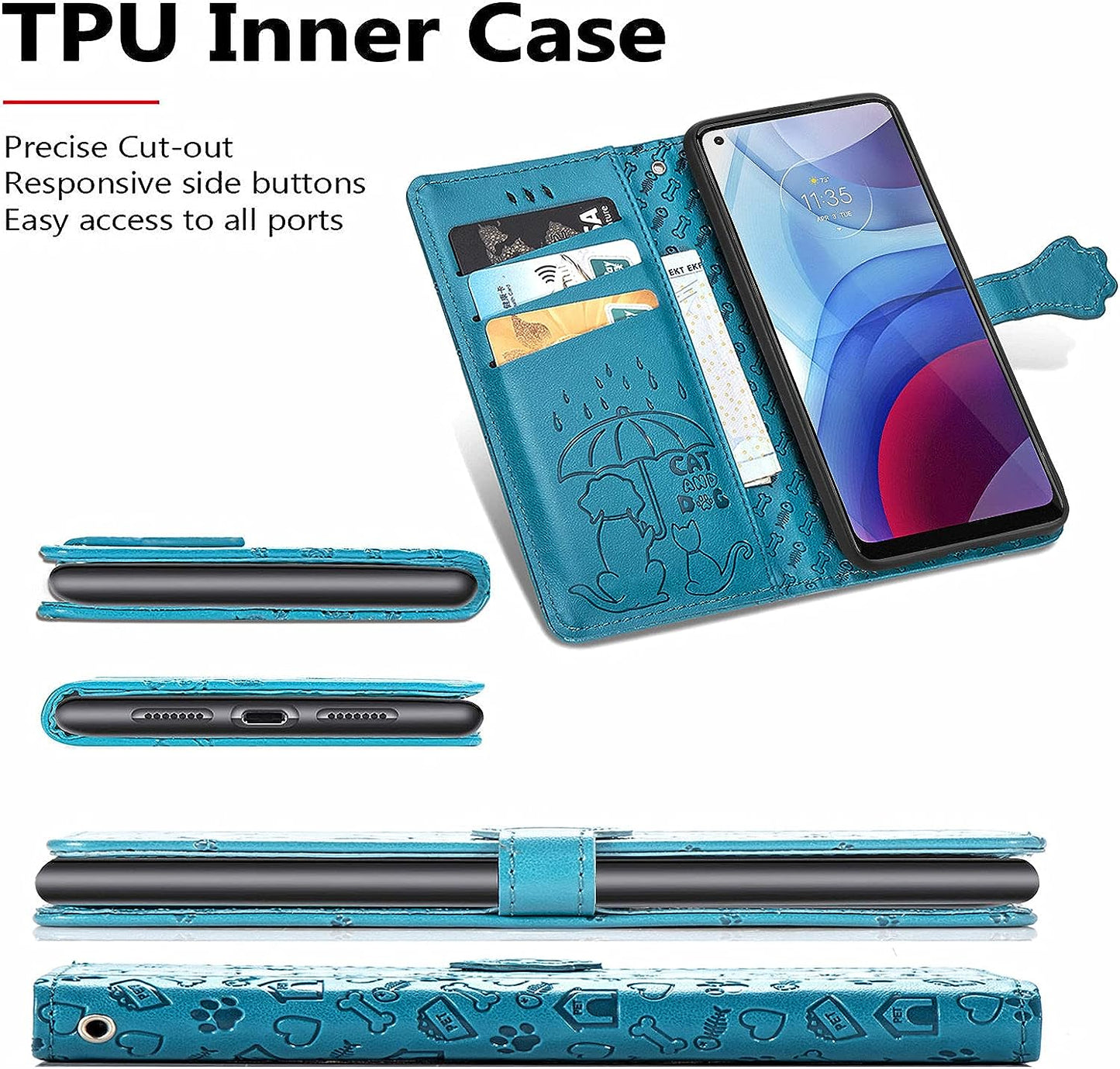 Ccsmall Oneplus Nord N200 Cartoon Girl Wallet Case,Kawaii Cat Dog Style Flip Phone Cover with ID Card Holder & Kickstand PU Leather Magnetic Clasp Case for Oneplus Nord N200 MG Blue  CCSmall   