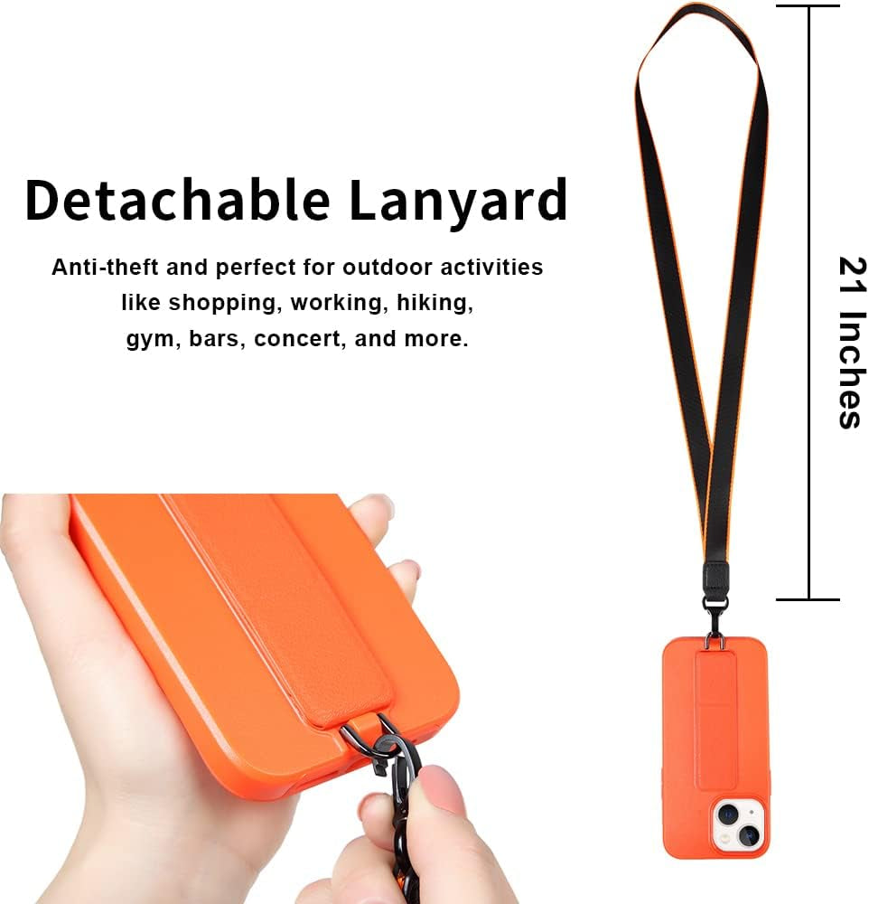 Zvedeng Compatible with Iphone 13 Mini Kickstand Case, Vertical Horizontal Stand Hand Strap with Detachable Lanyard Wrist Sling Slim Fit Cover Upgraded Shockproof Case for Iphone 13 Mini 5.4'' Orange  ZVEdeng   