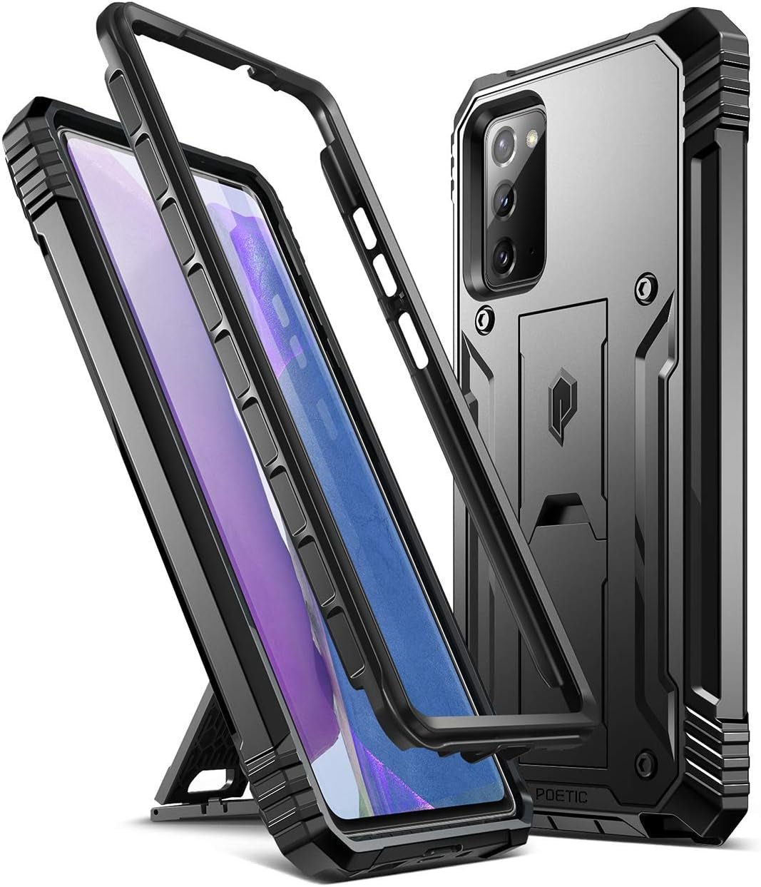 Poetic Revolution Series for Samsung Galaxy Note 20 Case, Full-Body Rugged Dual-Layer Shockproof Protective Cover with Kickstand, without Built-In-Screen Protector, Black  Poetic   