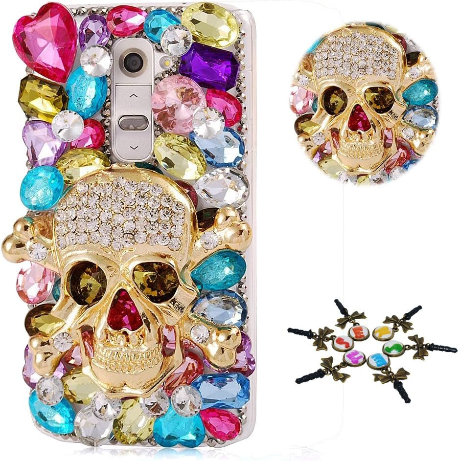 STENES LG G7 Thinq Case - STYLISH - 100+ Bling - 3D Handmade Skull Heart Rhinestone Design Protective Case for LG G7/LG G7 Thinq - Colorful  STENES   