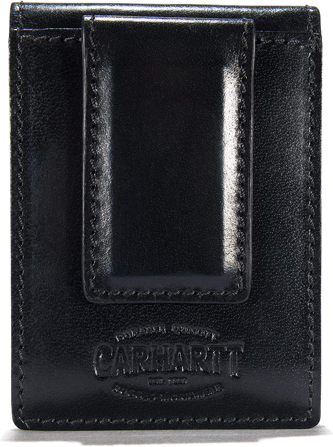Carhartt Front Pocket Wallets, Durable Canvas or Leather Wallet with & without Money Clip  Carhartt Buff Tanned Leather Rough Cut (Black)  
