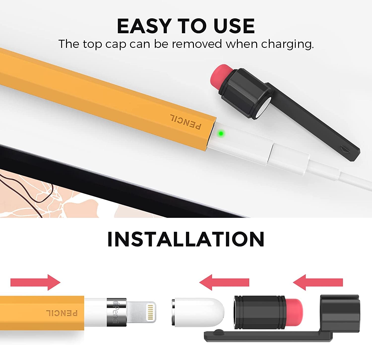 TRONWIN Ipencil Case for Apple Pencil 1St Generation Sleeve Silicone Protective Cover Perfect Grip Skin Classic Design with Sturdy Clip Compatible with Apple Pencil 1St Generation (Yellow)  TRONWIN   