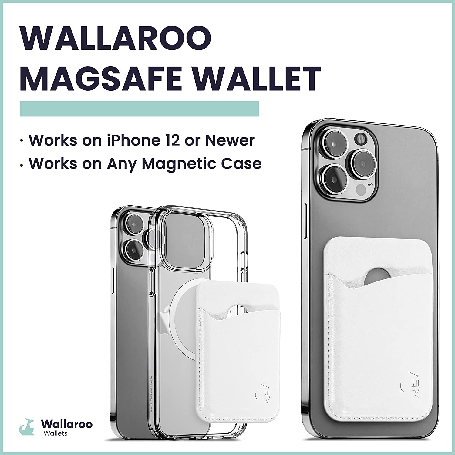 Genuine Leather Magsafe Compatible Wallet - Wallet for Apple Iphone 12 and Newer or Magsafe Ready Case - Iphone Wallet with Strong Magnet for Credit Card - Easy to Attach & Extra Slim (White)  Wallaroo, Inc   