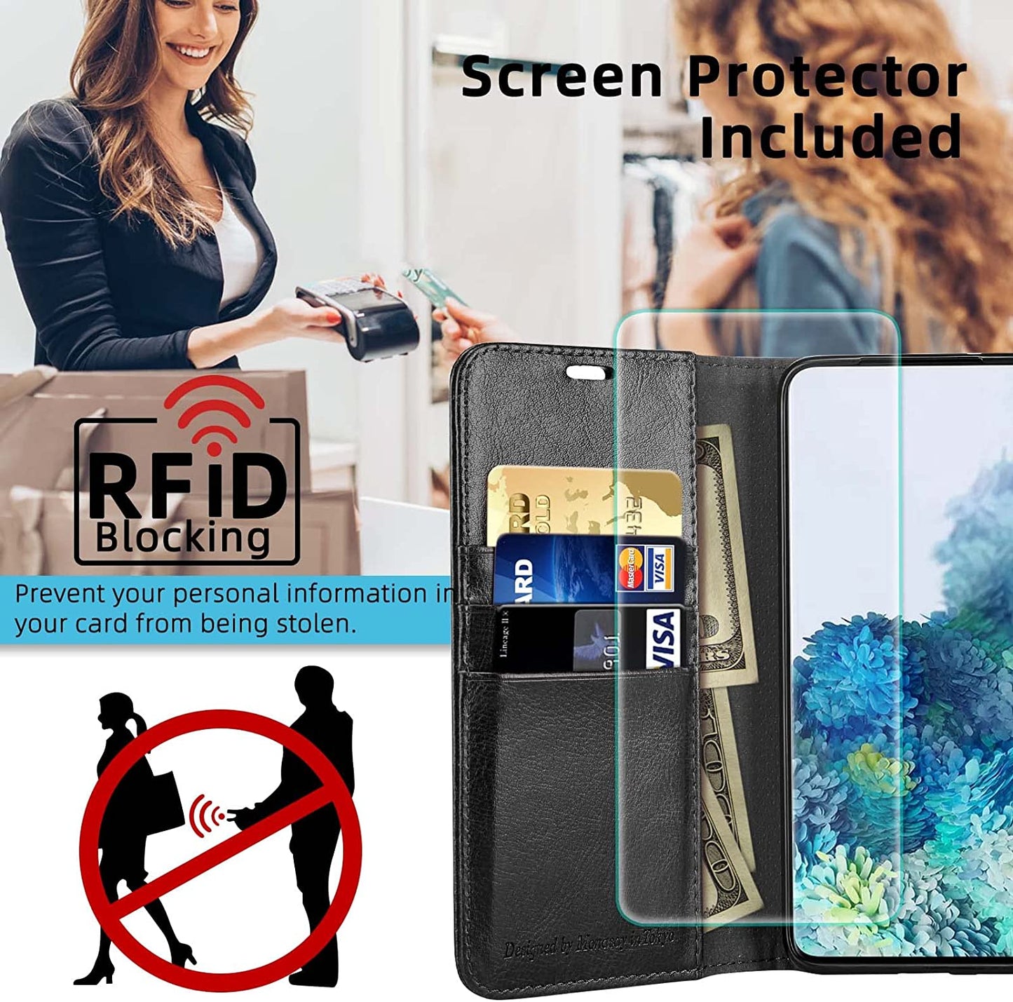 MONASAY Galaxy Note 20 5G Wallet Case, 6.7 Inch, [Included Screen Protector][Rfid Blocking] Flip Folio Leather Cell Phone Cover with Credit Card Holder for Samsung Galaxy Note 20 5G, Black  MONASAY   