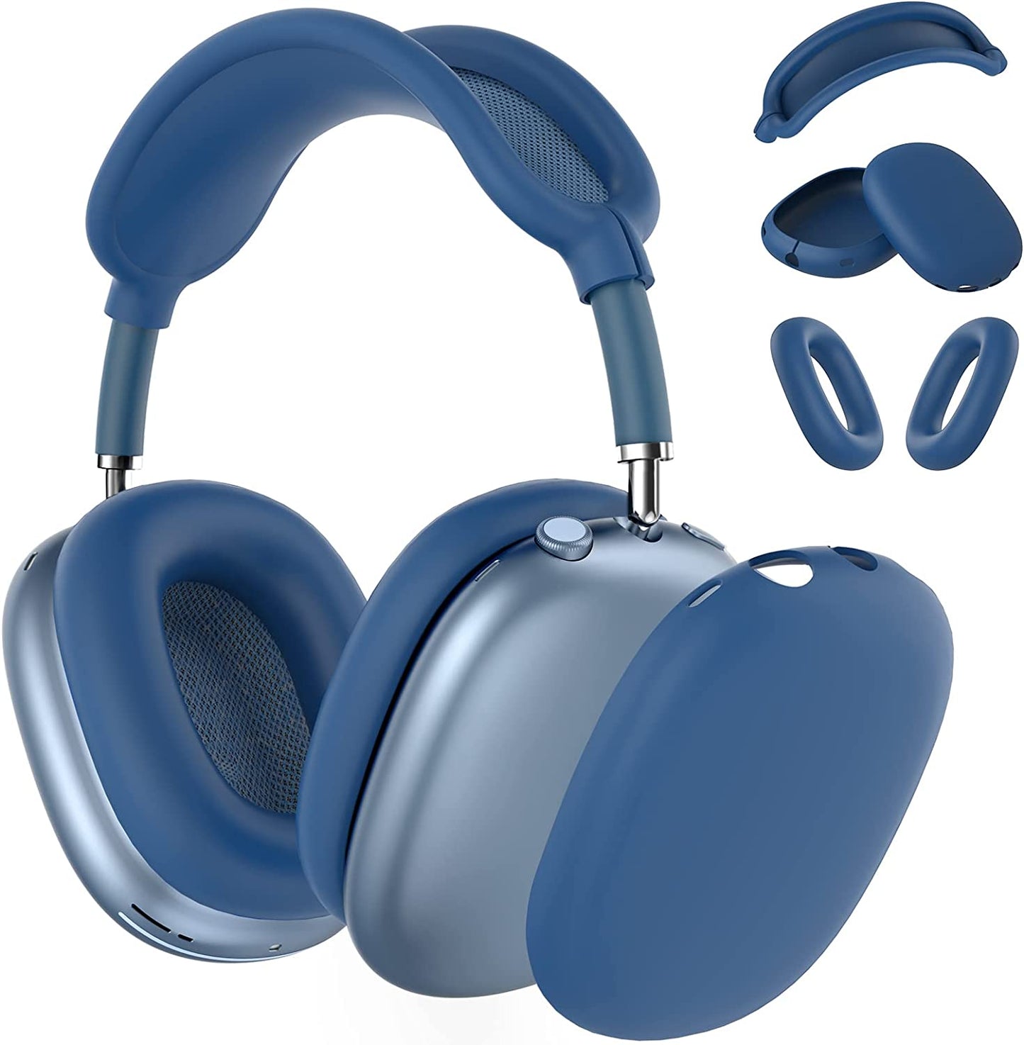 Silicone Case Cover for Airpods Max Headphones, Anti-Scratch Ear Pad Case Cover/Ear Cups Cover/Headband Cover for Airpods Max, Accessories Soft Silicone Skin Protector for Apple Airpods Max (Black)  PonKet Dark Blue-M  