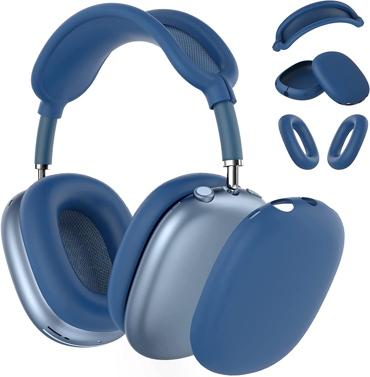 Silicone Case Cover for Airpods Max Headphones, Anti-Scratch Ear Pad Case Cover/Ear Cups Cover/Headband Cover for Airpods Max, Accessories Soft Silicone Skin Protector for Apple Airpods Max (Black)  PonKet Dark Blue-M  