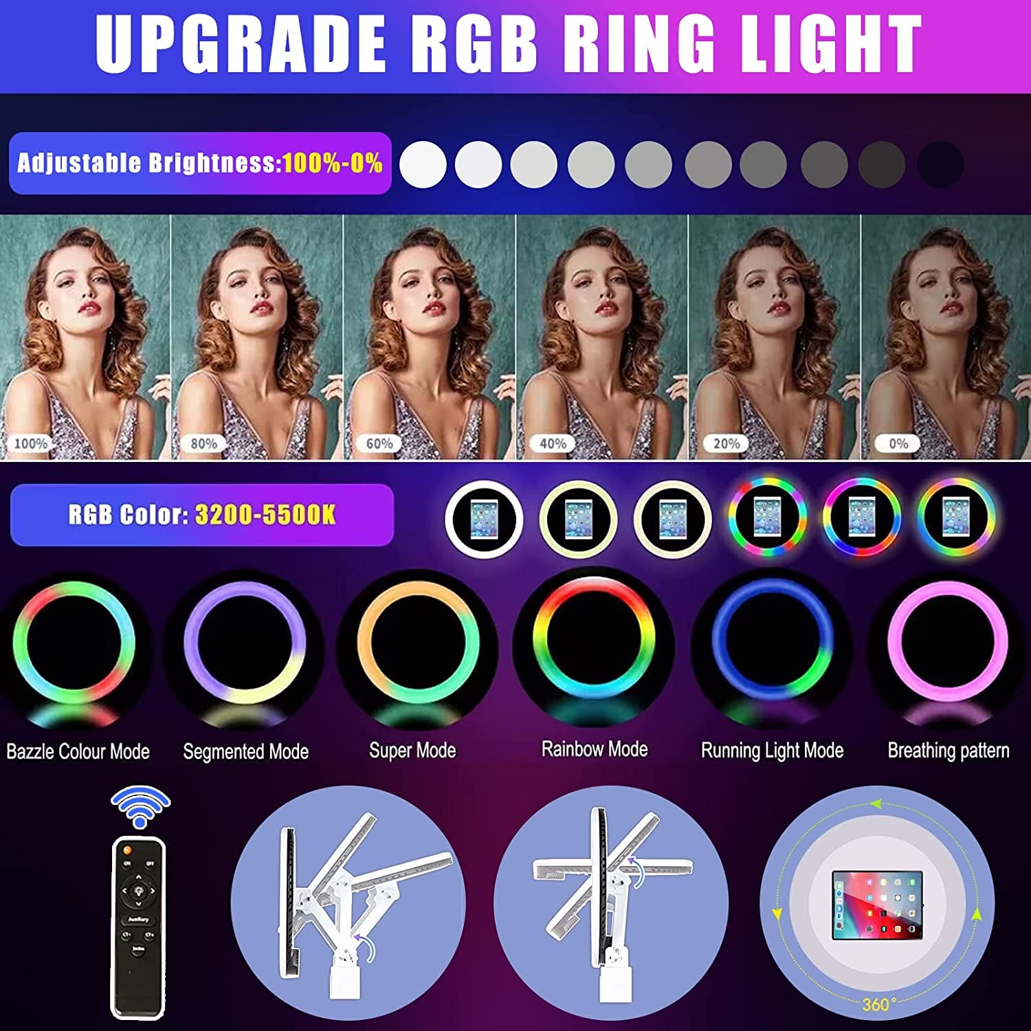 RXFSP Portable Photo Booth for 12.9" Ipad LCD Screen Selfie Machine Portable Metal Shell Adjustable Stand Photobooth Machine with RGB LED Ring Light for Wedding Halloween Christmas  RXFSP   