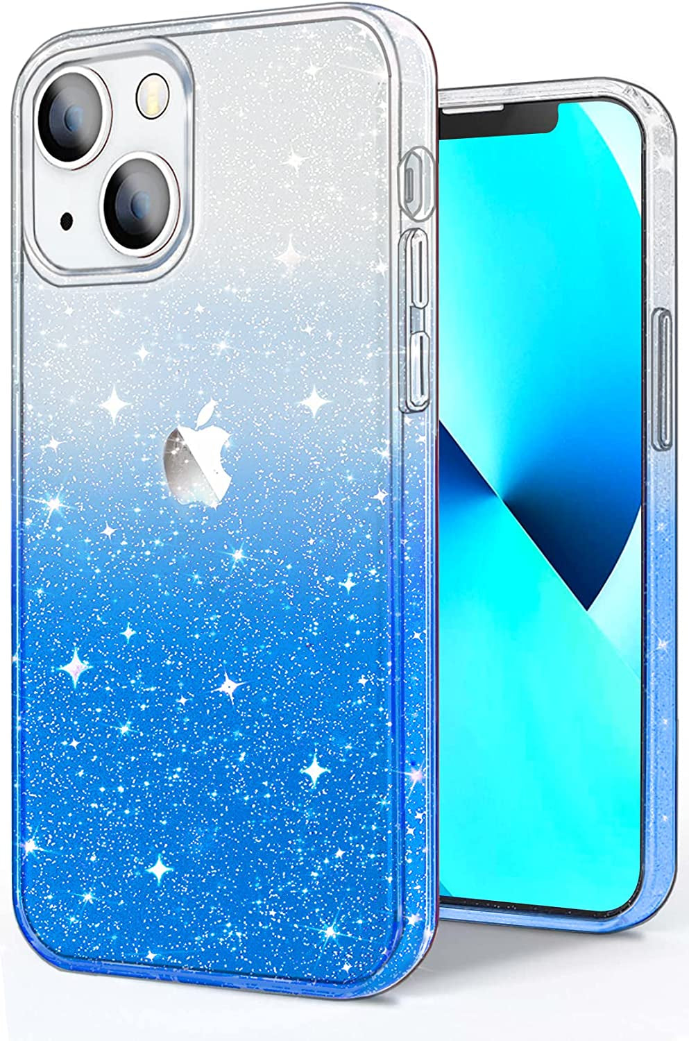 Jjgoo Compatible with Iphone 14 Case, Bling Sparkle Soft TPU Anti-Scratch Shockproof Protective Phone Bumper, Women Girls Cute Slim Sparkly Phone Case for Iphone 14, Blue Glitter  JJGoo Glitter Gradient Blue  