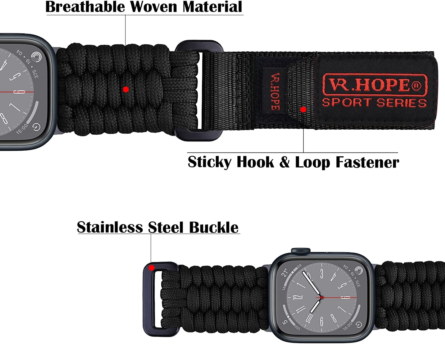 V.R.HOPE Watch Band Compatible with Apple Watch Ultra 49Mm 45Mm 44Mm 42Mm 41Mm 40Mm 38Mm for Men, Paracord Woven Braided Wristbands Sport Style for Iwatch Ultra Series 8 7 6 5 4 3 2 1 SE  V.R.HOPE   
