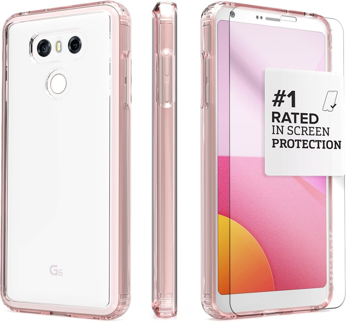 LG G6 Case, (Rose Gold Clear) Saharacase Protective Kit Bundle with [Zerodamage Tempered Glass Screen Protector] Premium Finish Slim Fit [Shockproof Bumper] Rugged Protection - Rose Gold Clear  Sahara Case   