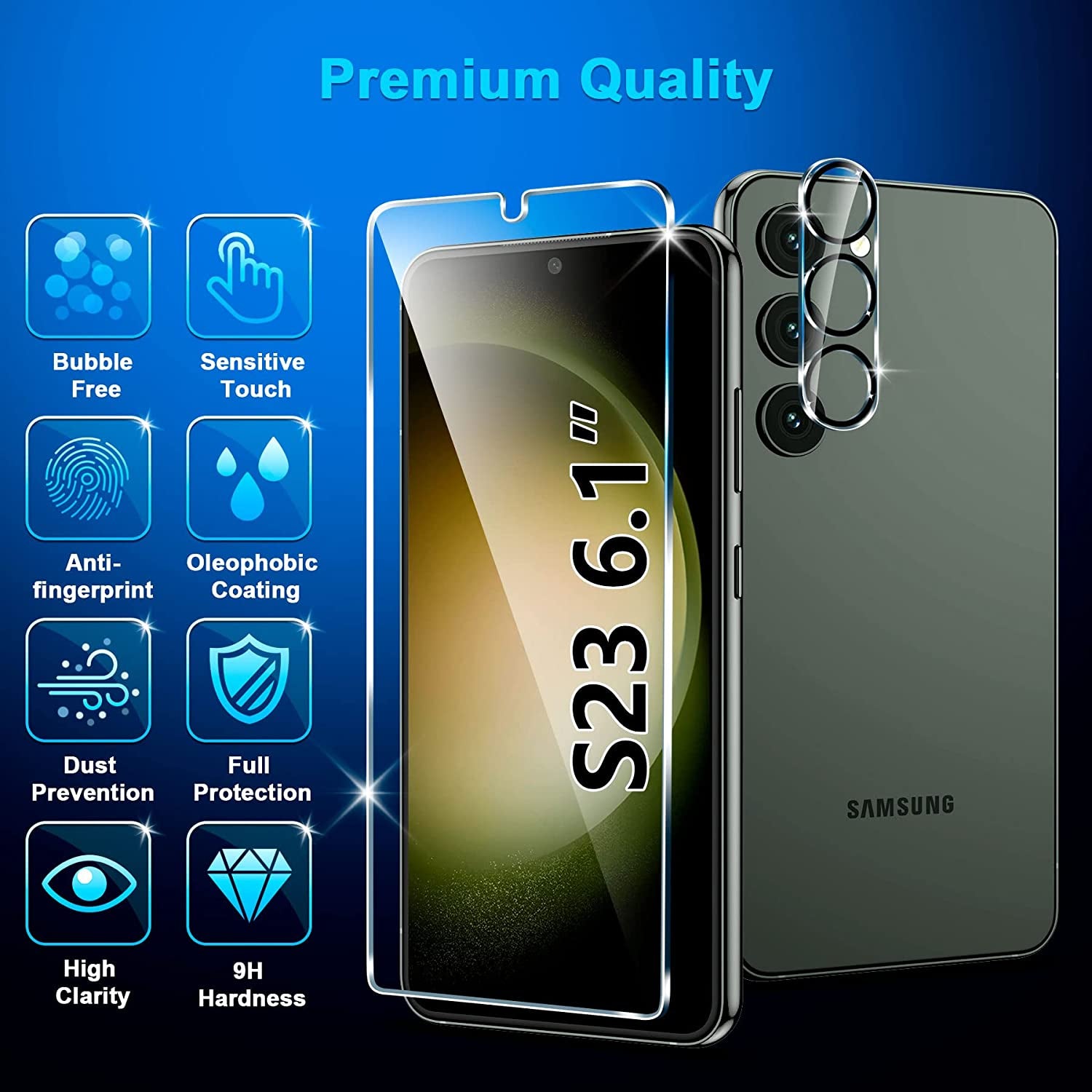 [3+3 Pack] for Samsung Galaxy S23 Screen Protector, 9H Tempered Glass, Ultrasonic Fingerprint Compatible, HD Clear Case Friendly for Samsung S23 Glass Screen Protector 5G  Samcorn   