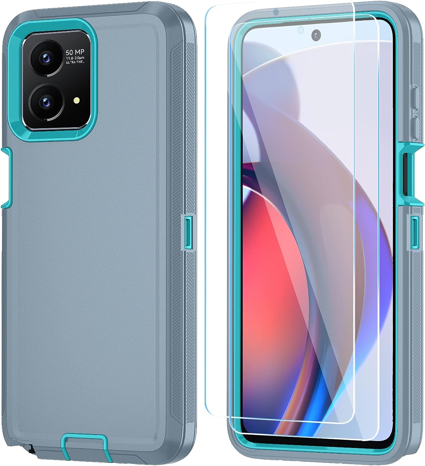 ONOLA for Motorola Moto G Stylus 5G 2023 Case with HD Screen Protector(2 Packs) [Not for Moto G Stylus 5G/4G 2022], Shockproof Dustproof 3 in 1 Durable Case for Moto G Stylus 5G 2023 (Black)  ONOLA Grey Skyblue  