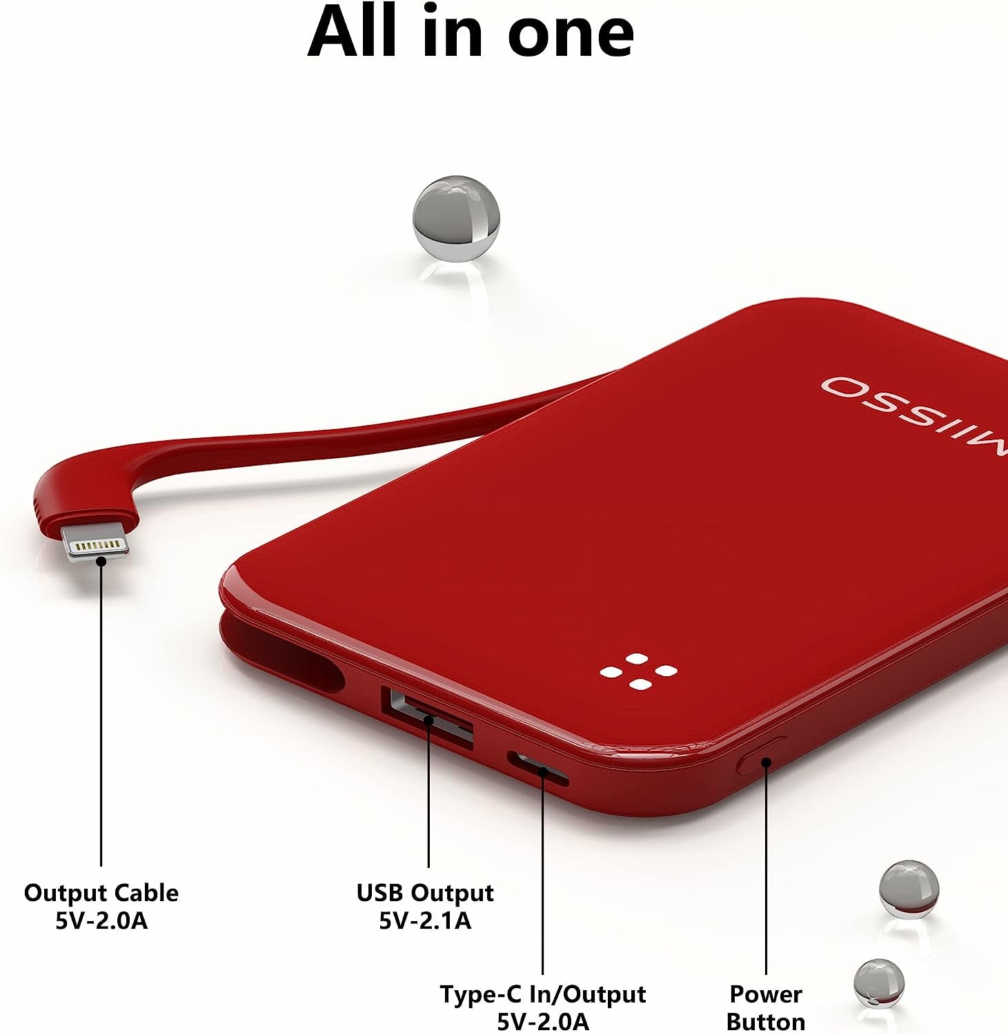 REDISONA Small Portable Charger 4500Mah Power Bank with Built-In Cable, Mini External Battery Pack Compatible with Iphone 14/14 Pro/14 Plus/14 Pro Max/13/12/11/X/8/7/6 Airpods, Red  Shenzhen Weilaishenniao Technology Co., Ltd.   