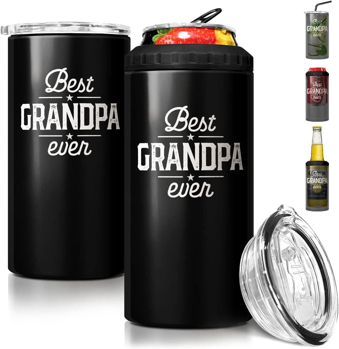 SANDJEST 4-In-1 Best Dad Ever Tumbler Gifts for Dad from Daughter Son - 12Oz Dad Can Cooler Tumblers Travel Mug Cup - Stainless Steel Insulated Cans Coozie Christmas, Birthday, Father'S Day Gift  SANDJEST Best Grandpa Ever - Black  