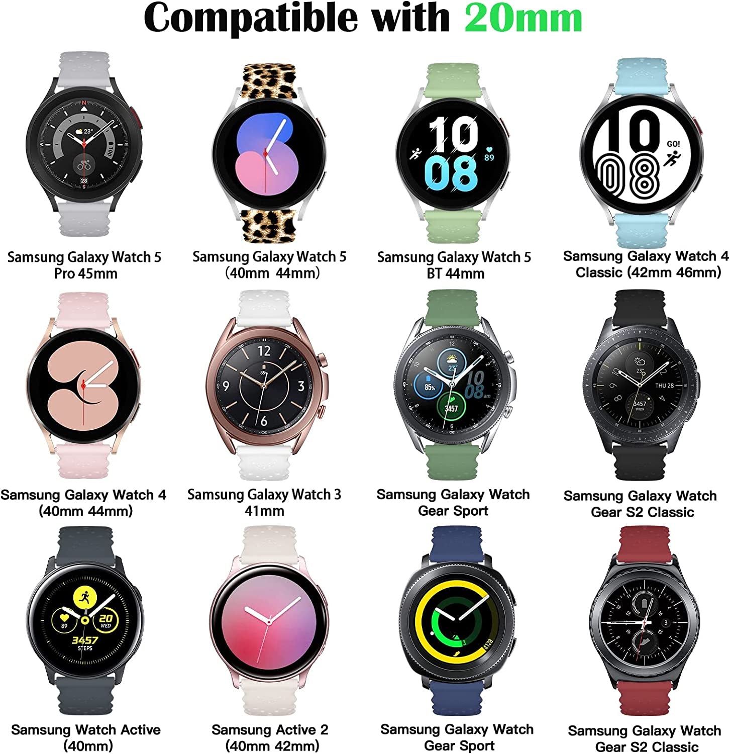 6 Pack Bands Compatible with Samsung Galaxy Watch 5 Band 40Mm 44Mm/5 Pro 45Mm, Galaxy Watch 4 Band 40Mm 44Mm/Watch 4 Classic/Galaxy Watch 3 41Mm, 20Mm Slim Sport Lace Silicone Wristband for Women  AIZHINENG   