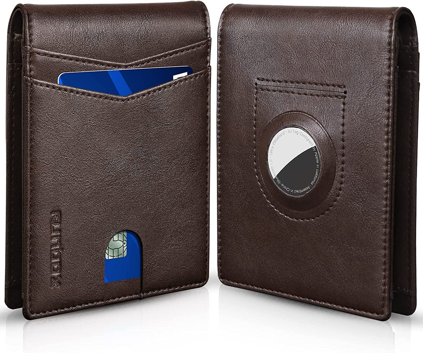 RUNBOX Airtag Wallet for Men-Mens Wallets with Slim Bifold-Air Tag Holder-Rfid Blocking Wallet-Id Window 12 Cards Gift for Men  RUNBOX Classic Coffee  