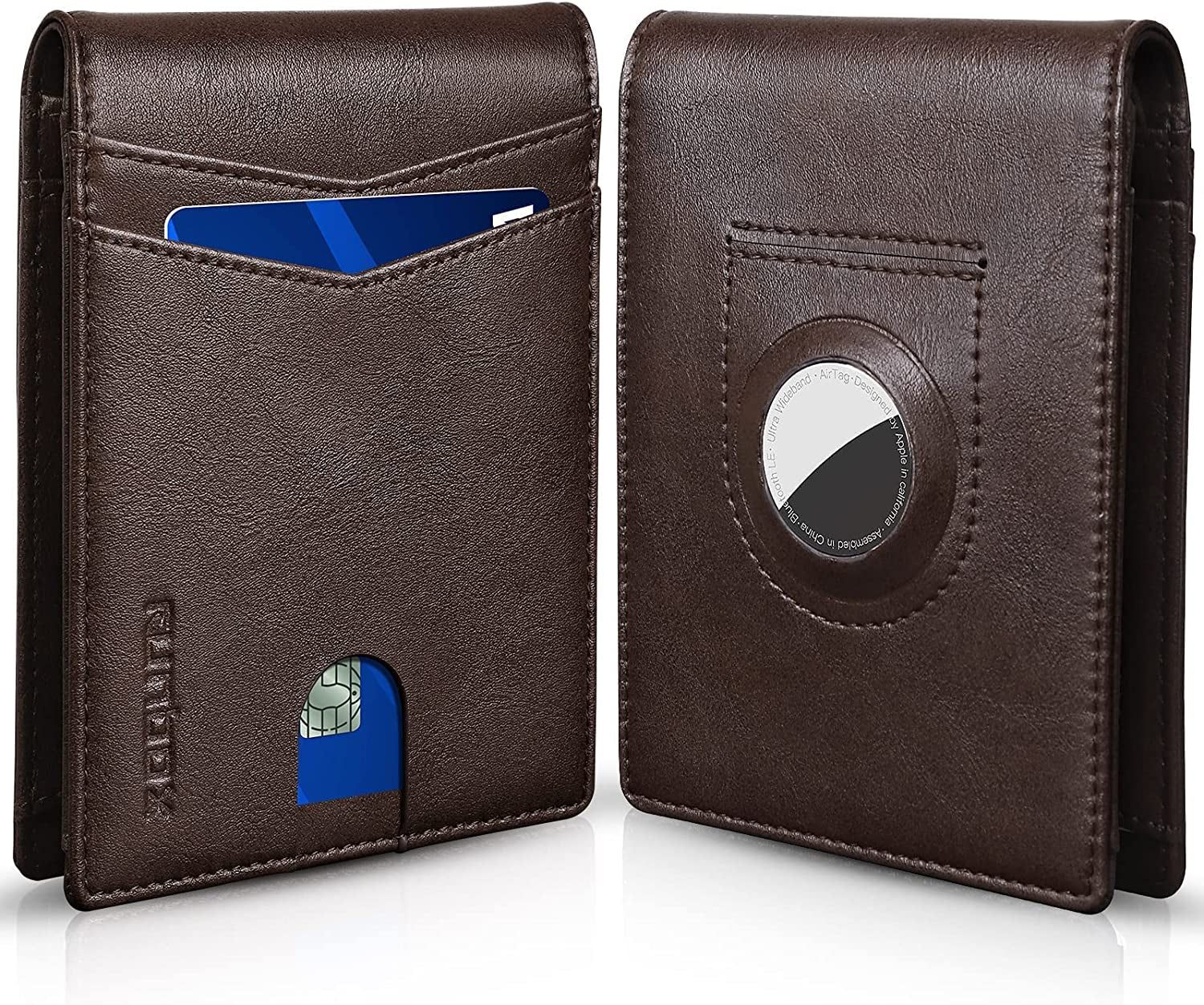 RUNBOX Airtag Wallet for Men-Mens Wallets with Slim Bifold-Air Tag Holder-Rfid Blocking Wallet-Id Window 12 Cards Gift for Men  RUNBOX Classic Coffee  