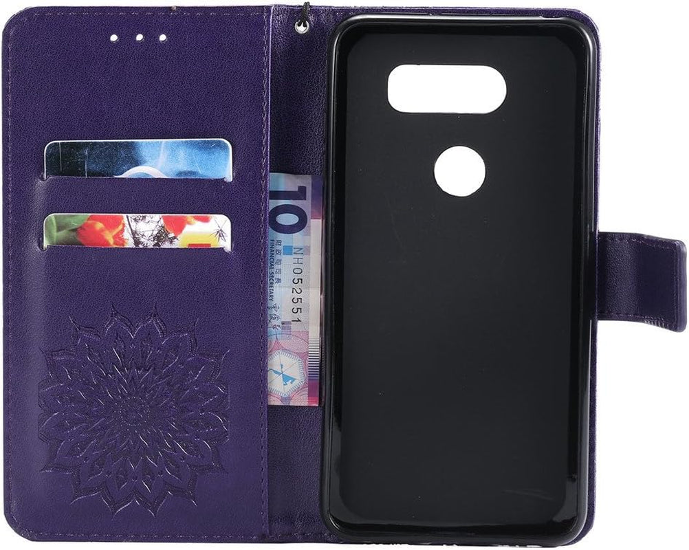LG V30 Case LG V30 Cover EMAXELER Stylish Wallet 3D Embossed Kickstand Flip Relief Sun Flower Three Dimensional Cards Slot Cash Pockets PU Leather for LG V30 Sun Purple  EMAXELER   