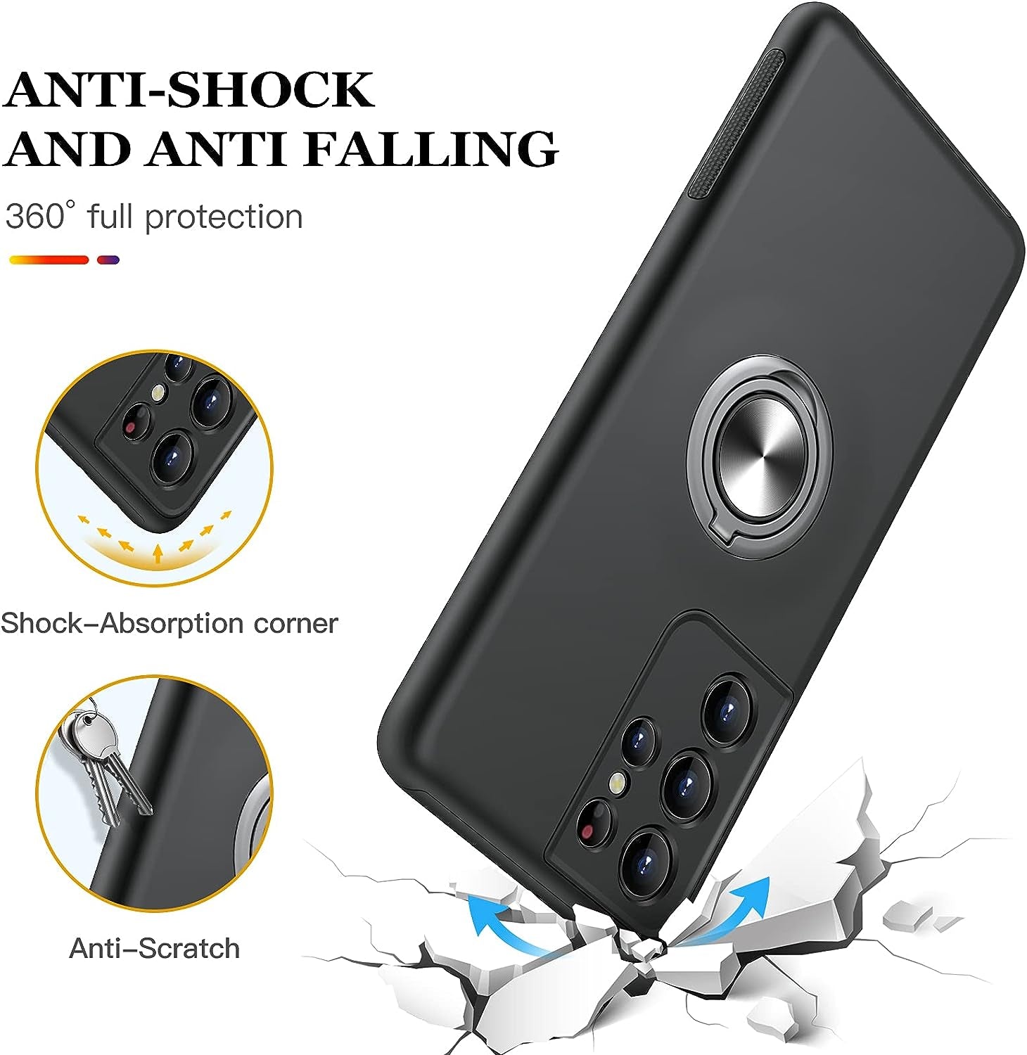 JAME for Samsung Galaxy S21 Ultra Case, [NOT for S21 or S21 Plus], Slim Soft Bumper Protective Case for Samsung S21 Ultra Case, with Invisible Ring Holder Kickstand for Galaxy S21 Ultra Case, Black  XJXIN   