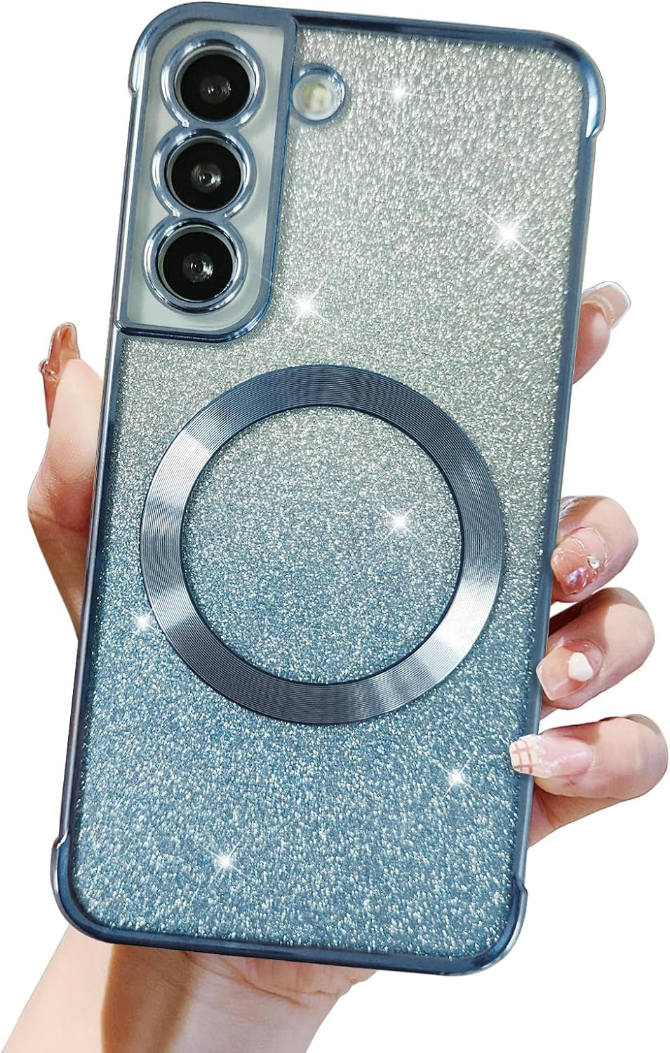 Eiyikof for Samsung Galaxy S22 Ultra Magnetic Glitter Case,Luxury Full Protection Glitter Bling Case with Camera Lens Protector Anti-Scratch Shockproof Soft Back Cover for Girls Women-Purple  Eiyikof   