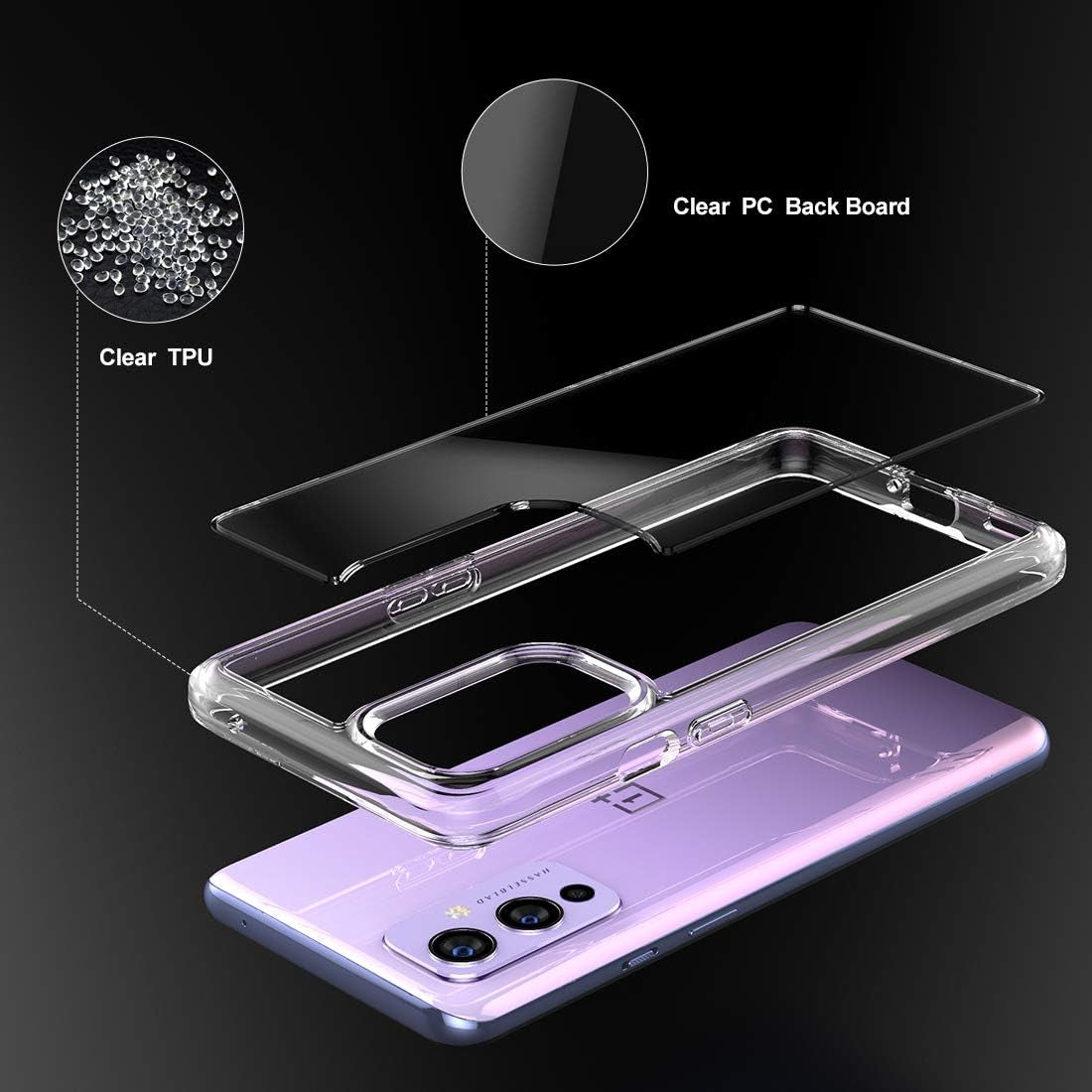 Clear Protective Case for Oneplus 9 Case Shockproof [Hard PC Back+Soft TPU Bumper] [Anti-Yellowing] [Support Wireless Charging] Protective Phone Case Cover for Oneplus 9, Transparent Clear  Eastcoo   