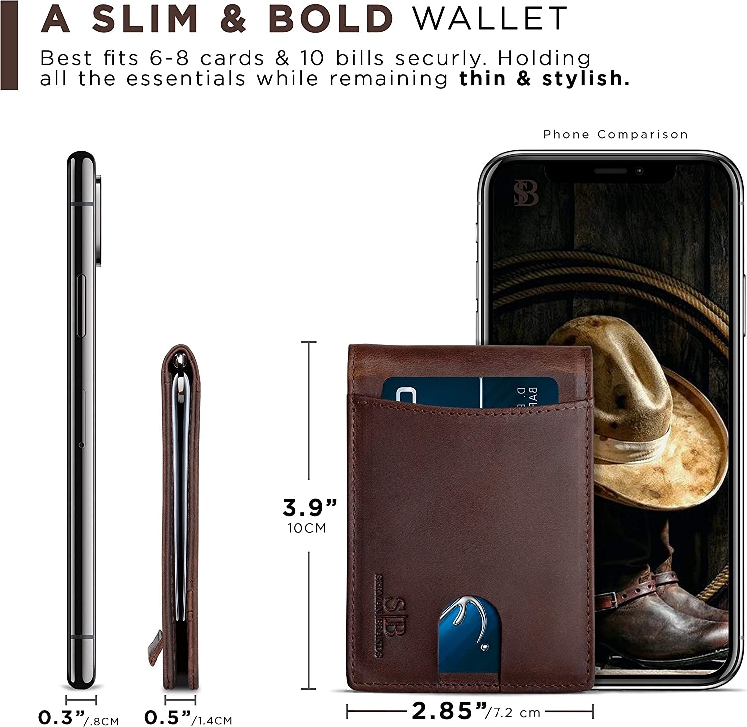 SERMAN BRANDS RFID Blocking Slim Bifold Genuine Leather Minimalist Front Pocket Wallets for Men with Money Clip Thin Mens  SERMAN BRANDS   