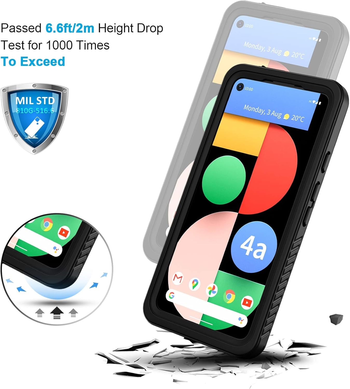 Lanhiem Pixel 4A 5G Case, IP68 Waterproof Dustproof Case [NOT Fit 4G Version] with Built-In Screen Protector, Full Body Protective Cover for Google Pixel 4A 5G Only, Black/Clear  Lanhiem   