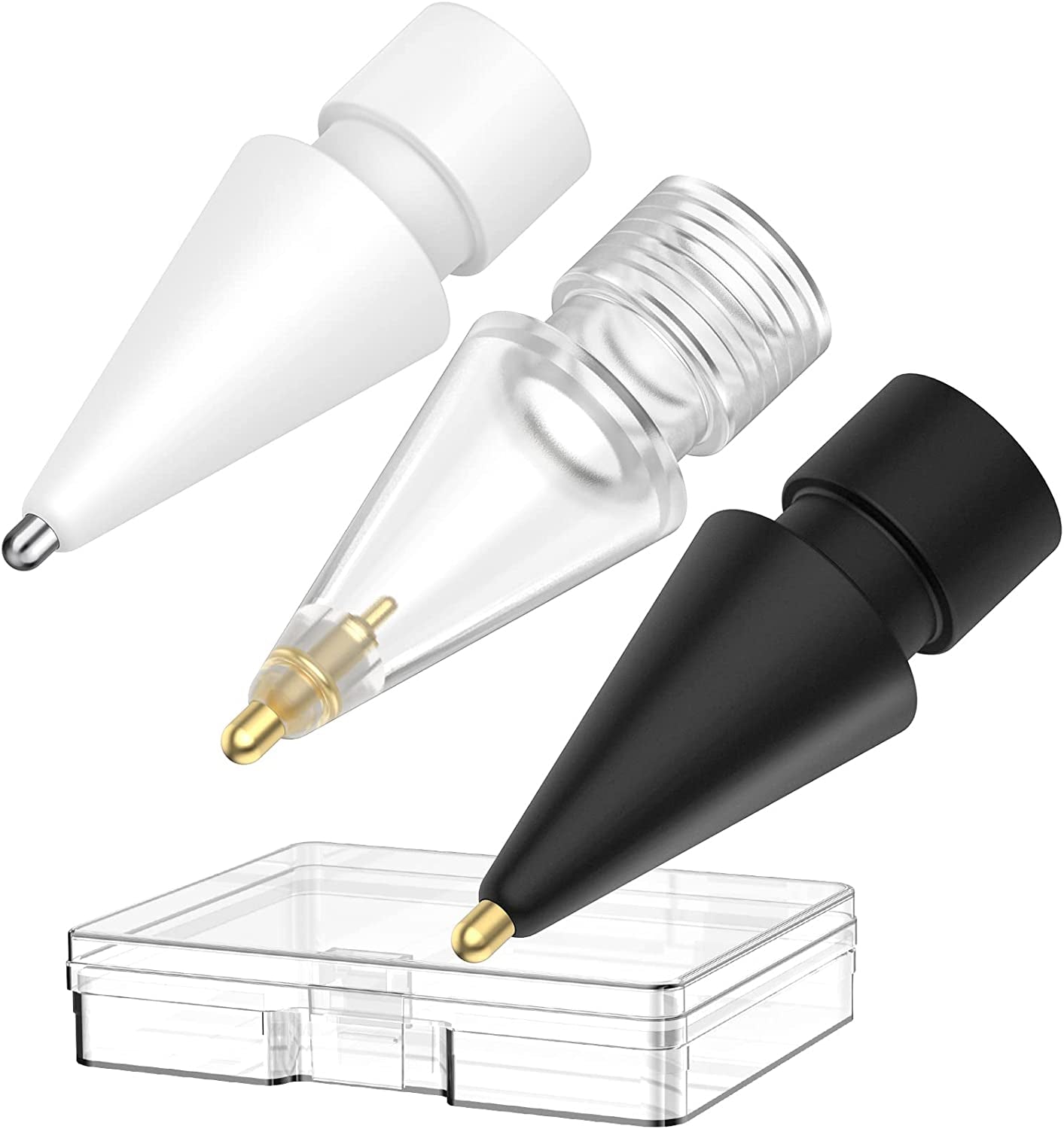 Delidigi 2 Pack Pencil Tips for Apple Pencil 2Nd Gen and 1St Gen, Upgraded Metal Wear-Resistant Pen like Tips, Fine Point Precise Control Tips for Apple Pencil (White 1.3Mm)  Delidigi Clear Black White  