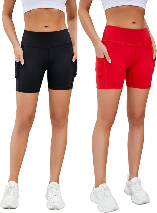 WASAH Soft Comfortable Workout Yoga Shorts for Women with Pockets,Elastic Breathable Tummy Control Athletic Running Shorts  WASAH   