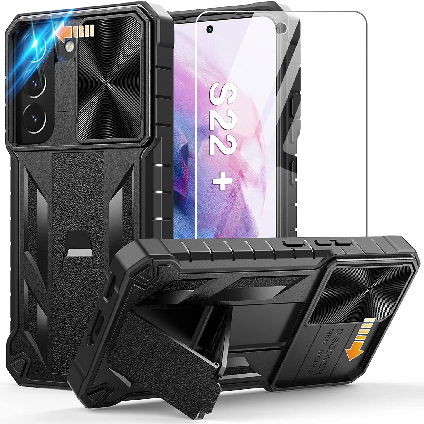 WTYOO for Samsung Galaxy S22 plus Case: Military Grade Drop Proof Protective Rugged TPU Matte Shell | Shockproof Durable Protection Tough Cell Phone Cover with Built-In Kickstand  WTYOO Black  