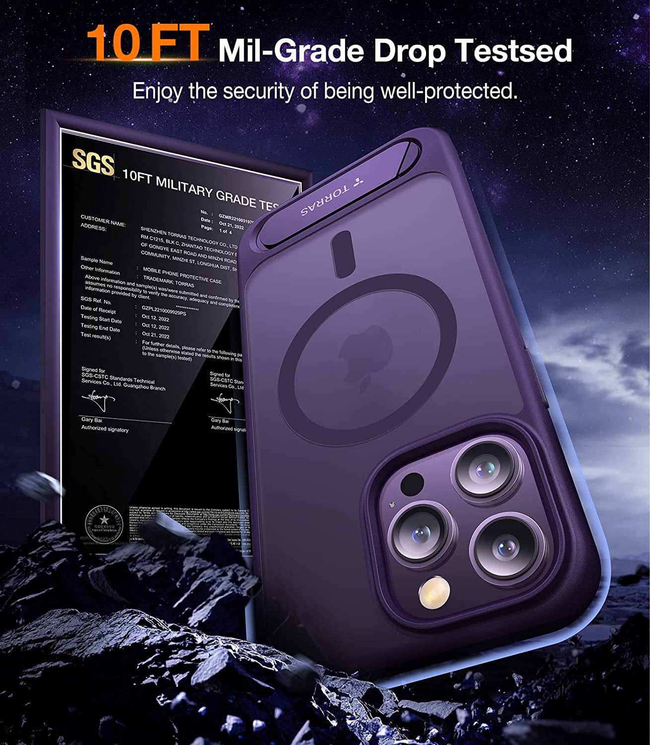 TORRAS Stronger Magnetic for Iphone 14 Pro Max Case with Stand, Compatible with Magsafe, Built in Hidden Kickstand, 10FT Mil-Grade Drop Protection for Iphone 14 Pro Max Case, Translucent Matte Purple  TORRAS   