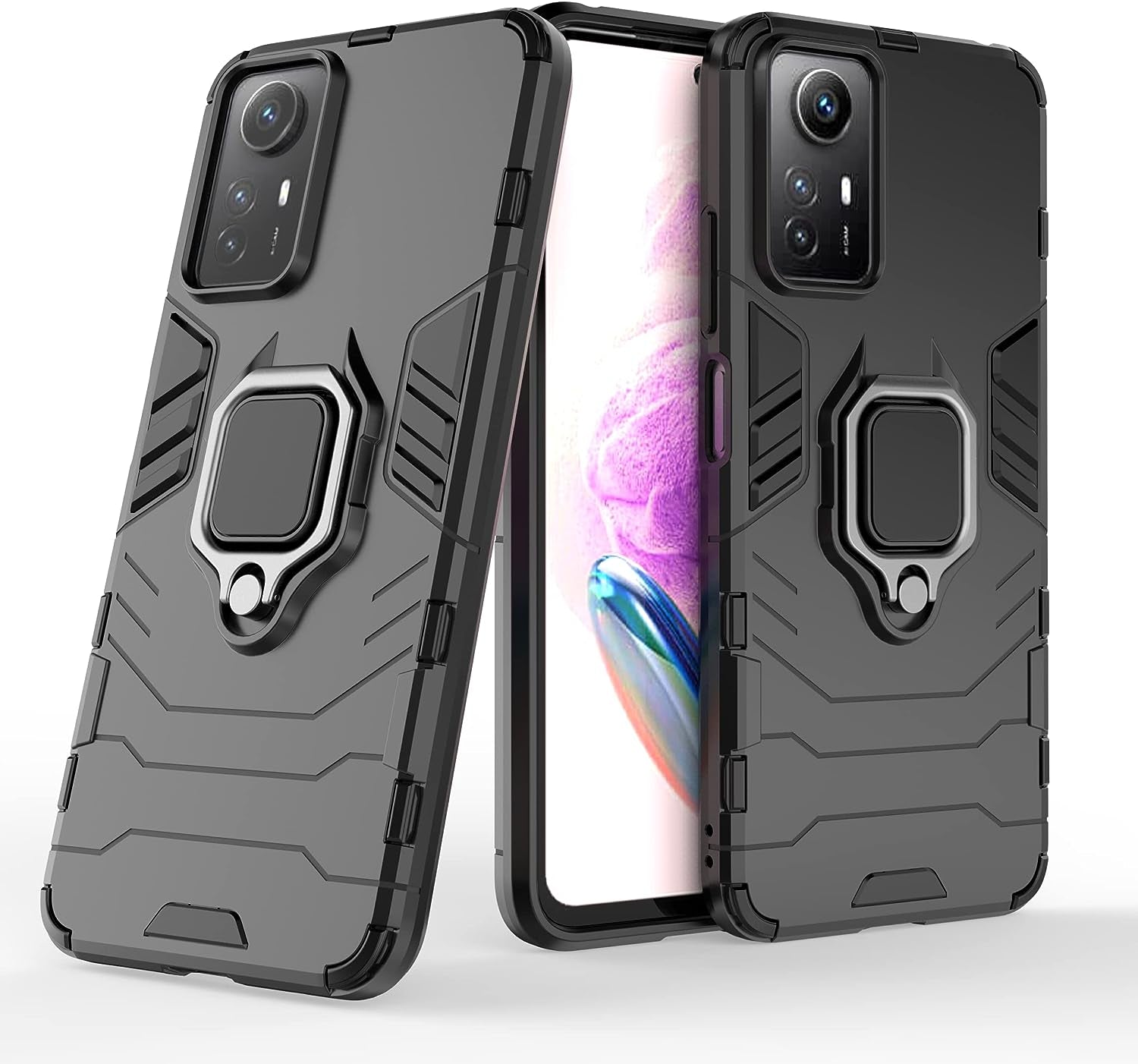 ZMONE Phone Case for Xiaomi Redmi Note 12S Case with Glass Screen Protector [2 Pack] Heavy Duty Dual Layer Military Grade Shockproof Protective Cover with Magnetic Ring Kickstand - Black  Chengmi   