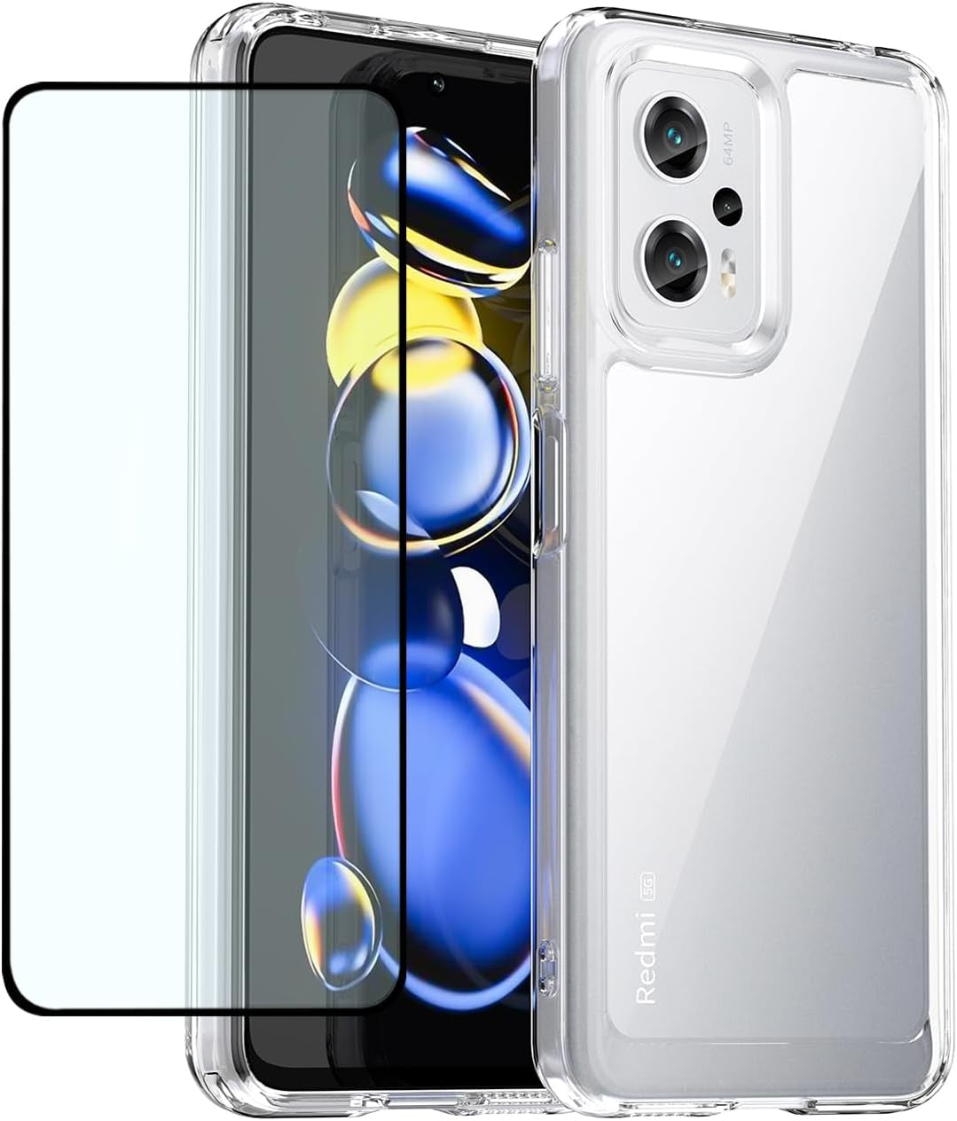 DFTCVBN Phone Case for Redmi Note 11T Pro+/Redmi Note 11T Pro Plus/Redmi K50I/X4 GT Case with Screen Protector, Soft Bumper with Clear Crystal PC Hard Back Cover Cases for Xiaomi Poco X4 GT Clear Blue  DFTCVBN Clear  