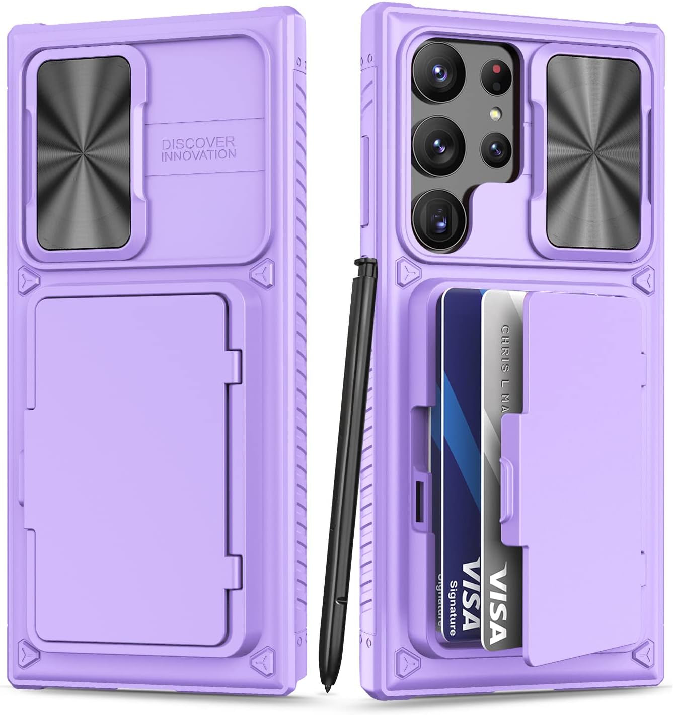 BXYJY Phone Case for Samsung Galaxy S23 Ultra with Card Holder & Kickstand & Slide Camera Cover, Protective Shockproof Phone Cover Wallet Case Compatible with Galaxy S23 Ultra 5G 2023, Blue  BXYJY Purple  