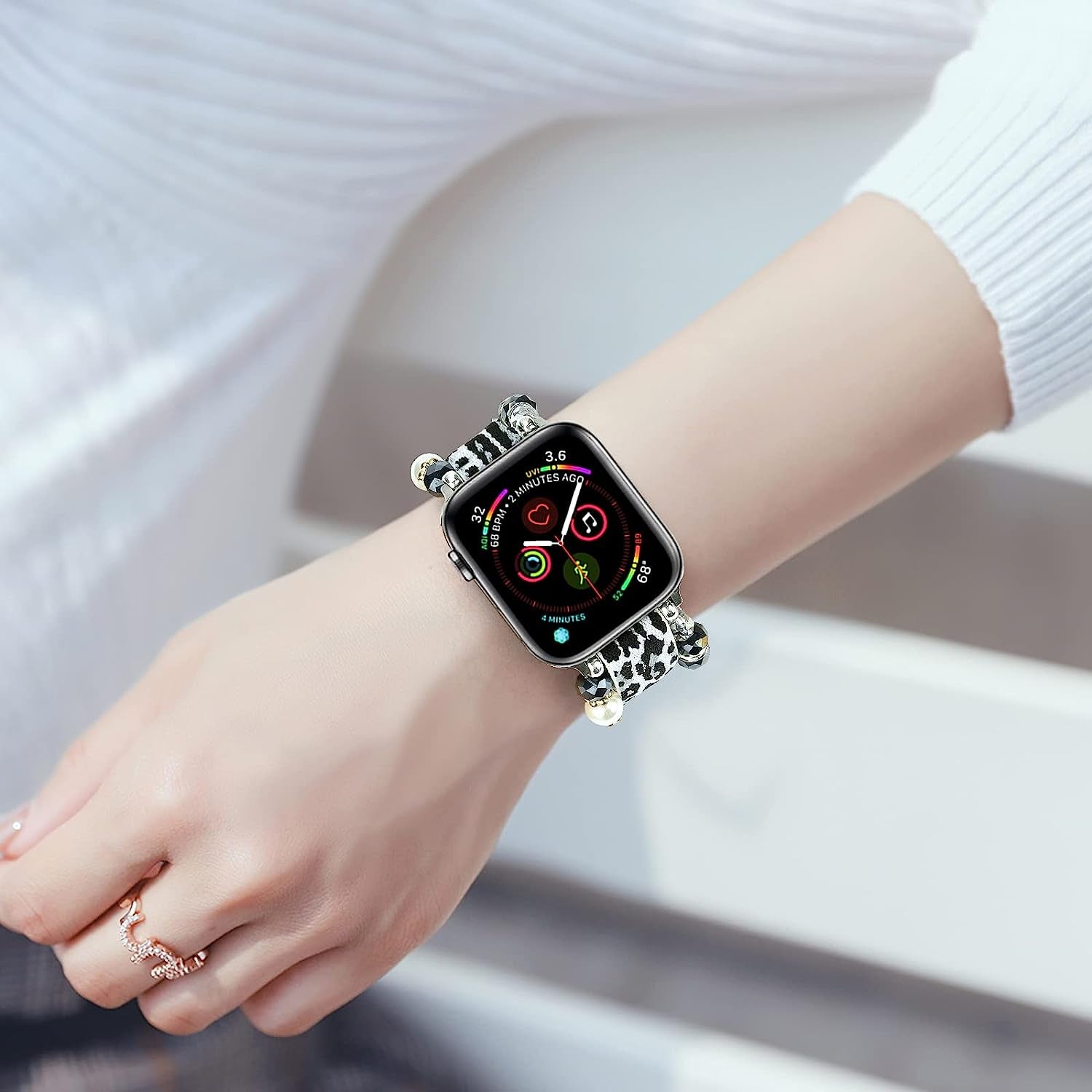 LHXYUO Beaded Bracelet Compatible for Apple Watch Band 38Mm 40Mm 41Mm 42Mm 44Mm 45Mm 49Mm for Women Fashion Cute Handmade Elastic Stretch Strap for Iwatch Ultra SE Series 8 7 6 5 4 3 2 1  LHXYUO   