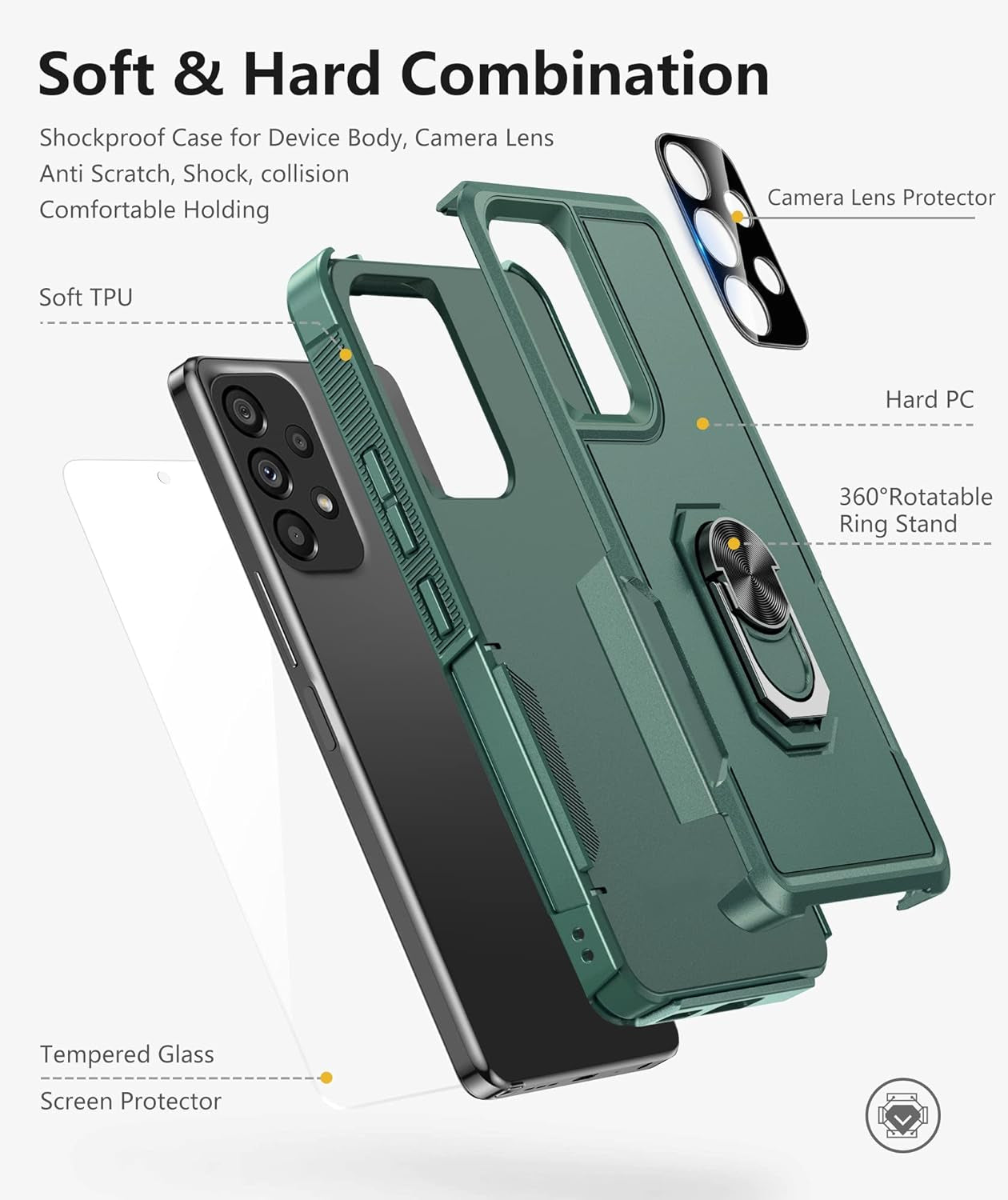 Soios for Samsung Galaxy A53 5G Case: Military Grade Drop Proof Protection Cover with Kickstand | Matte Textured Rugged Shockproof TPU | Protective Cell Phone Case for Galaxy A53 5G Phone  SOiOS   