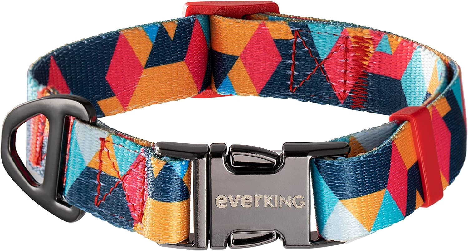 EVERKING Dog Collar Soft Comfortable Poleyster with Safety Locking Buckle Adjustable for Small Medium Large Dogs and Cats Geometry Pattern for Outdoor Traning Walking Running Camping (Volcano, M)  PiPiLu Cherry XS- Width 2/5” x (7”-11”) 
