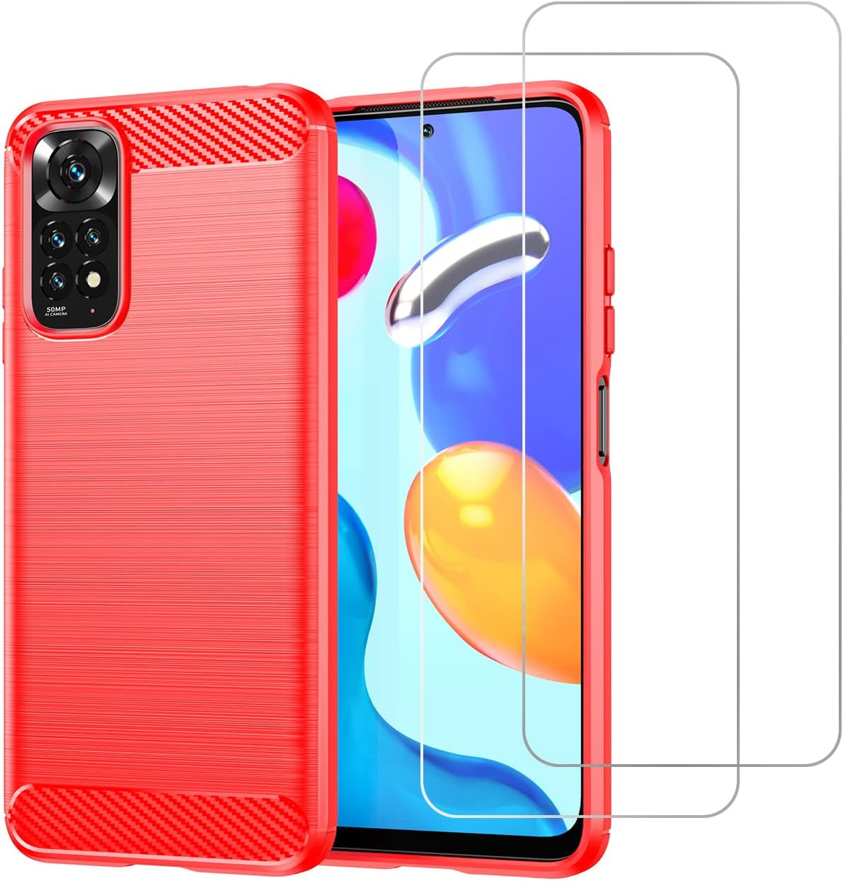 Avesfer for Xiaomi Redmi Note 11 Case Note 11S Case with Screen Protector Tempered Glass Lightweight Shock Absorbing Resilient TPU Phone Cover anti Impact Scratch Resistant Carbon Fiber (Black)  Avesfer Rdl-Nt11S  