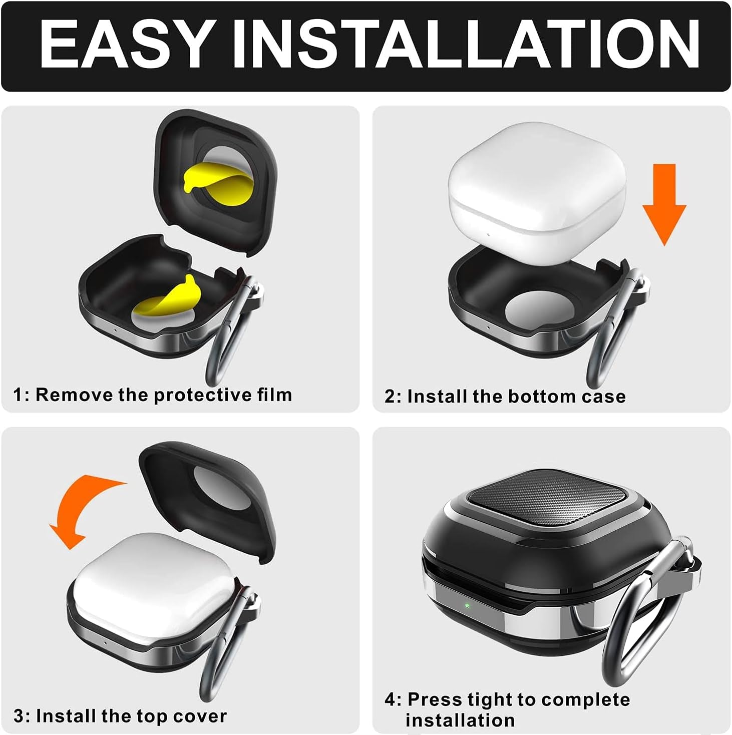 HALLEAST for Galaxy Buds 2 Pro Case 2022/ Galaxy Buds 2 Case 2021/ Galaxy Buds Pro Case 2021/ Galaxy Buds Live Case 2020, TPU Cover Metal Alloy Carrying Case with Carabiner, Black Graphite  HALLEAST   