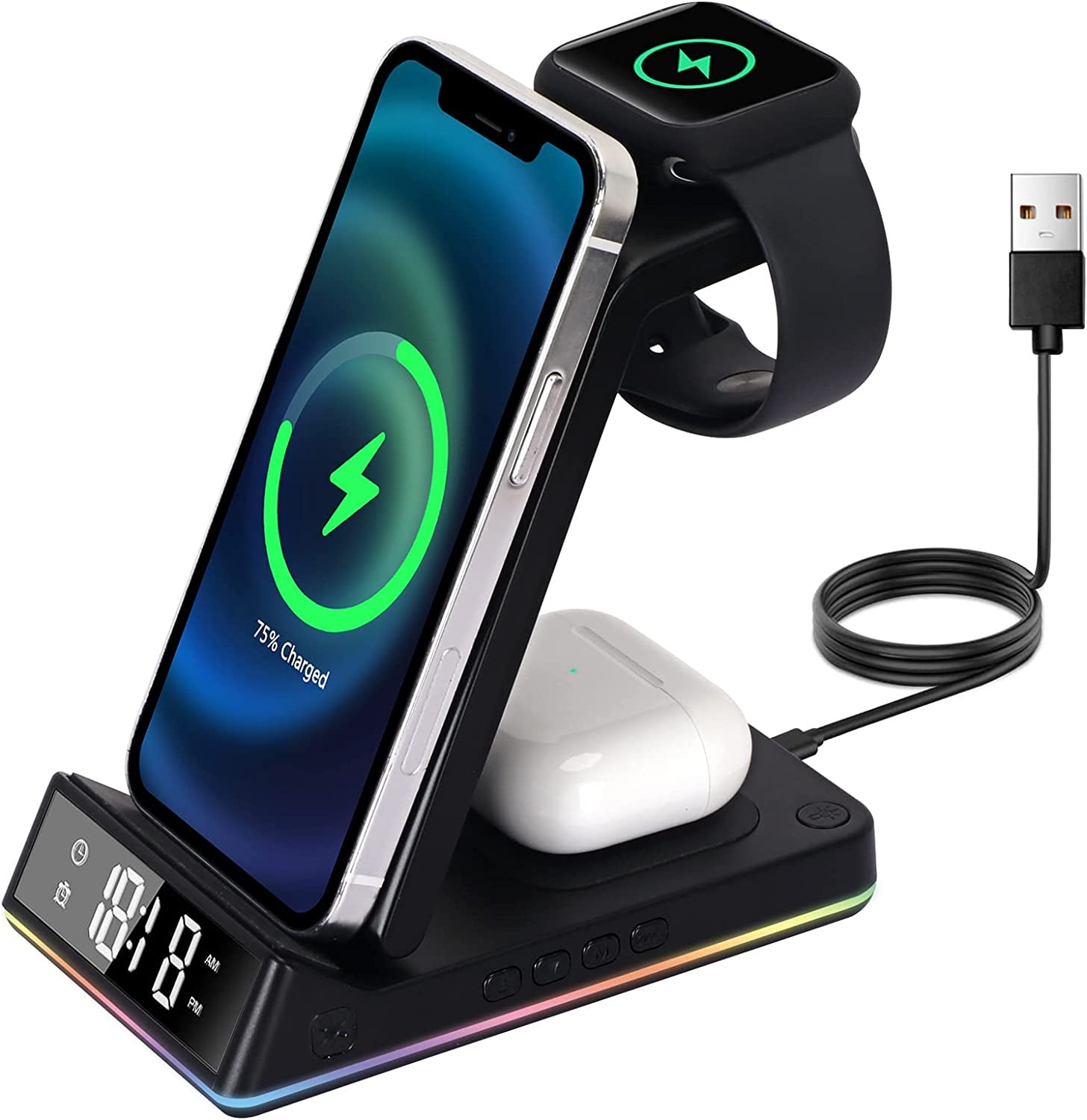 FYY Wireless Charger,5 in 1 Foldable QI Fast Wireless Charging Station Compatible with Iphone 13/12/11 Pro Max/Xs Max/Xr/Xs/X/8/Se,Iwatch Series 7/6/5/4/3/2/Se,Airpods Pro/3/2 - Black  GUANGZHOU WENYI COMMUNICATION EQIPMENT CO.,LTD   