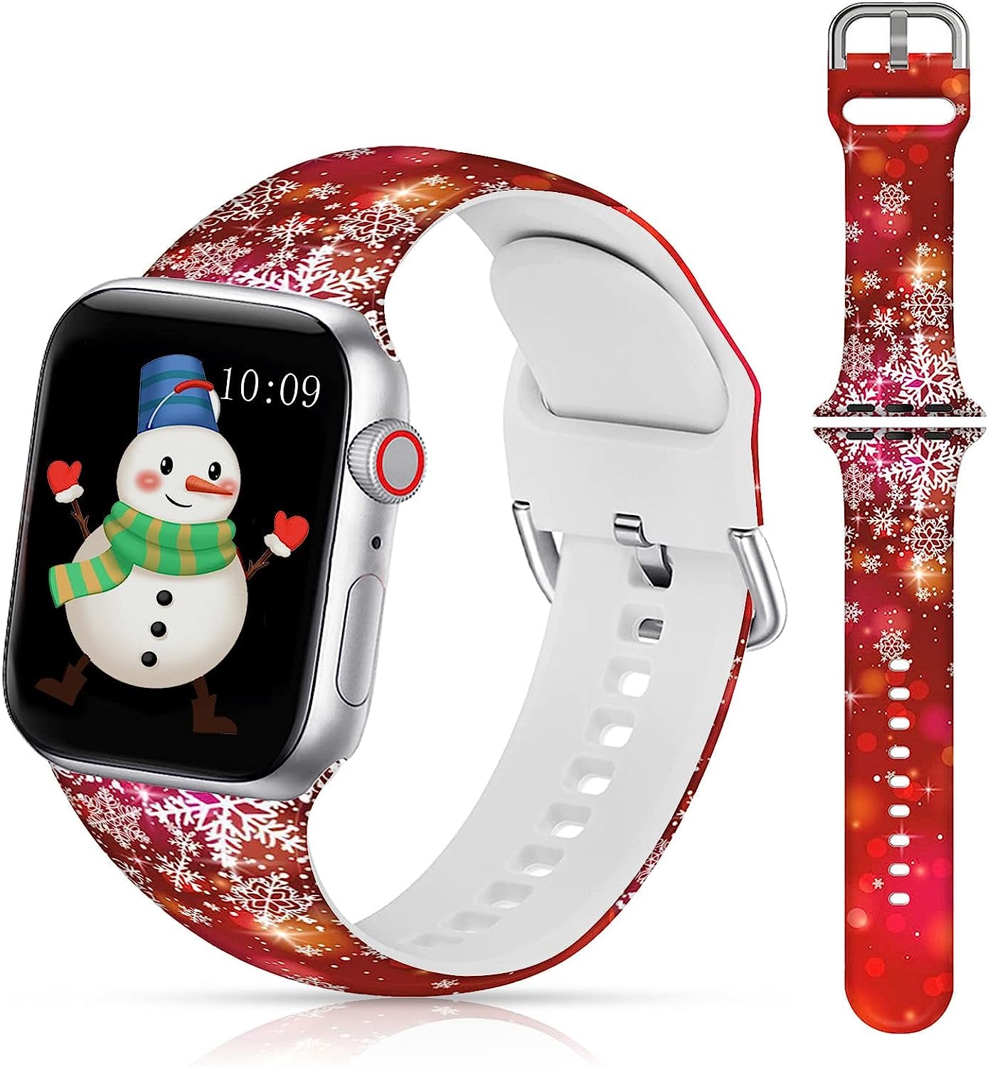 LAACO Silicone Sport Bands Compatible with Apple Watch 49Mm 45Mm 44Mm 42Mm 41Mm 40Mm 38Mm for Women Men Girls, Floral Design Replacment Strap for Iwatch SE Utral/Series 8/7/6/5/4/3/2/1  LAACO Christmas Red Snowflake 42mm/44mm/45mm/49mm 