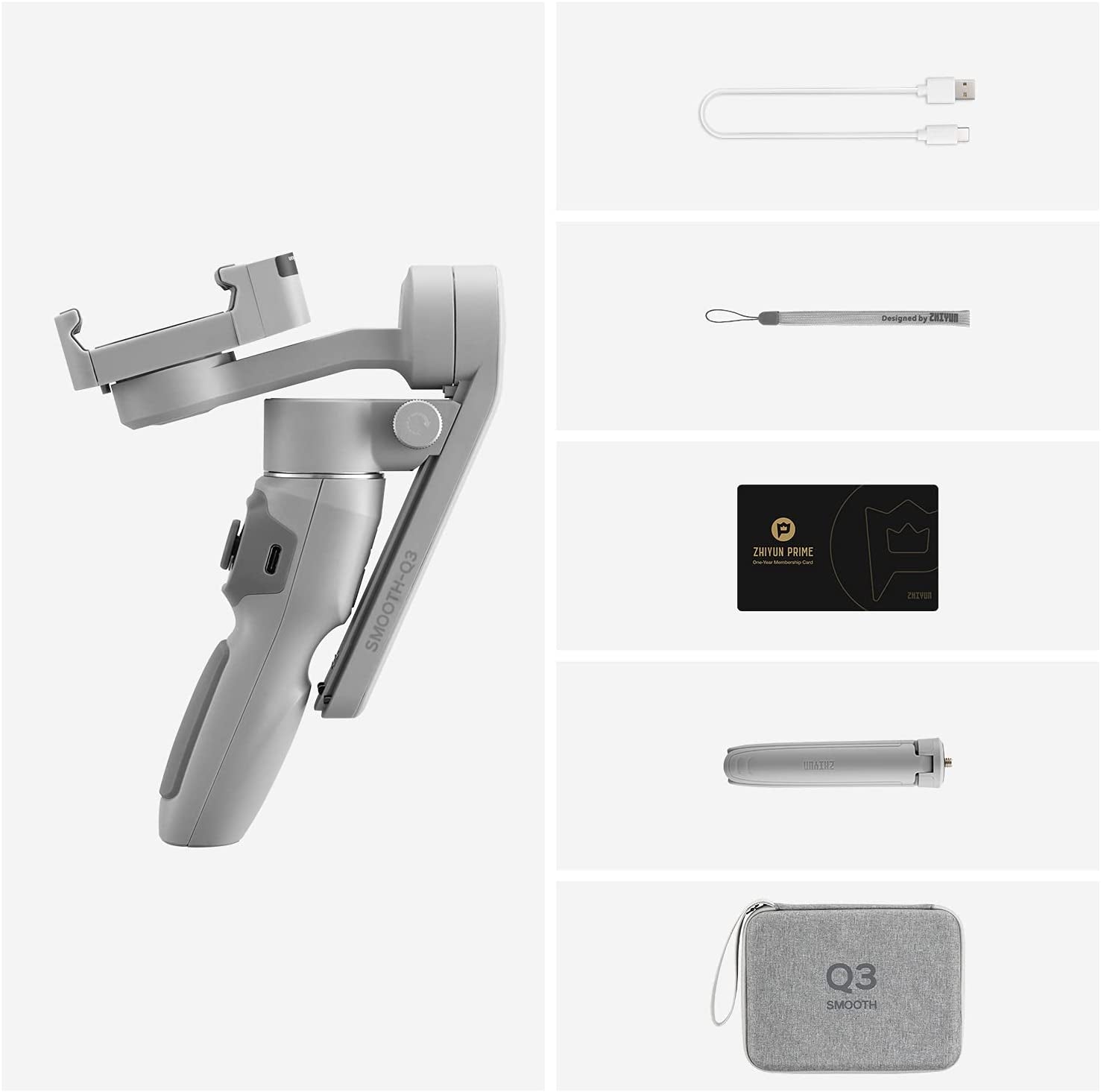 Zhi Yun Smooth Q3 Combo, Handheld 3-Axis Smartphone Gimbal Stabilizer with Grip Tripod LED Fill Light Protective Case Foldable Phone Stabilizer for Iphone & Android  zhi yun   