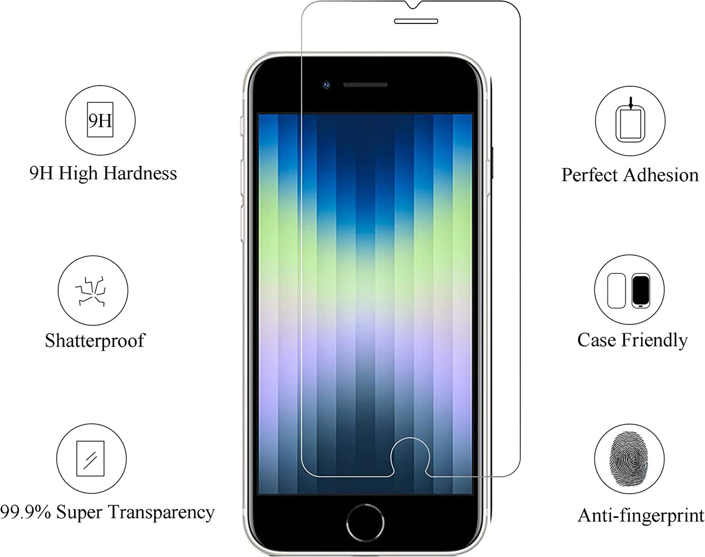 Ailun Screen Protector Compatible for Iphone SE 2020 2Nd/2022 3Rd Generation, Iphone 8,7,6S,6, 4.7-Inch Tempered Glass 0.25Mm Case Friendly 3 Pack Clear  AILUN   