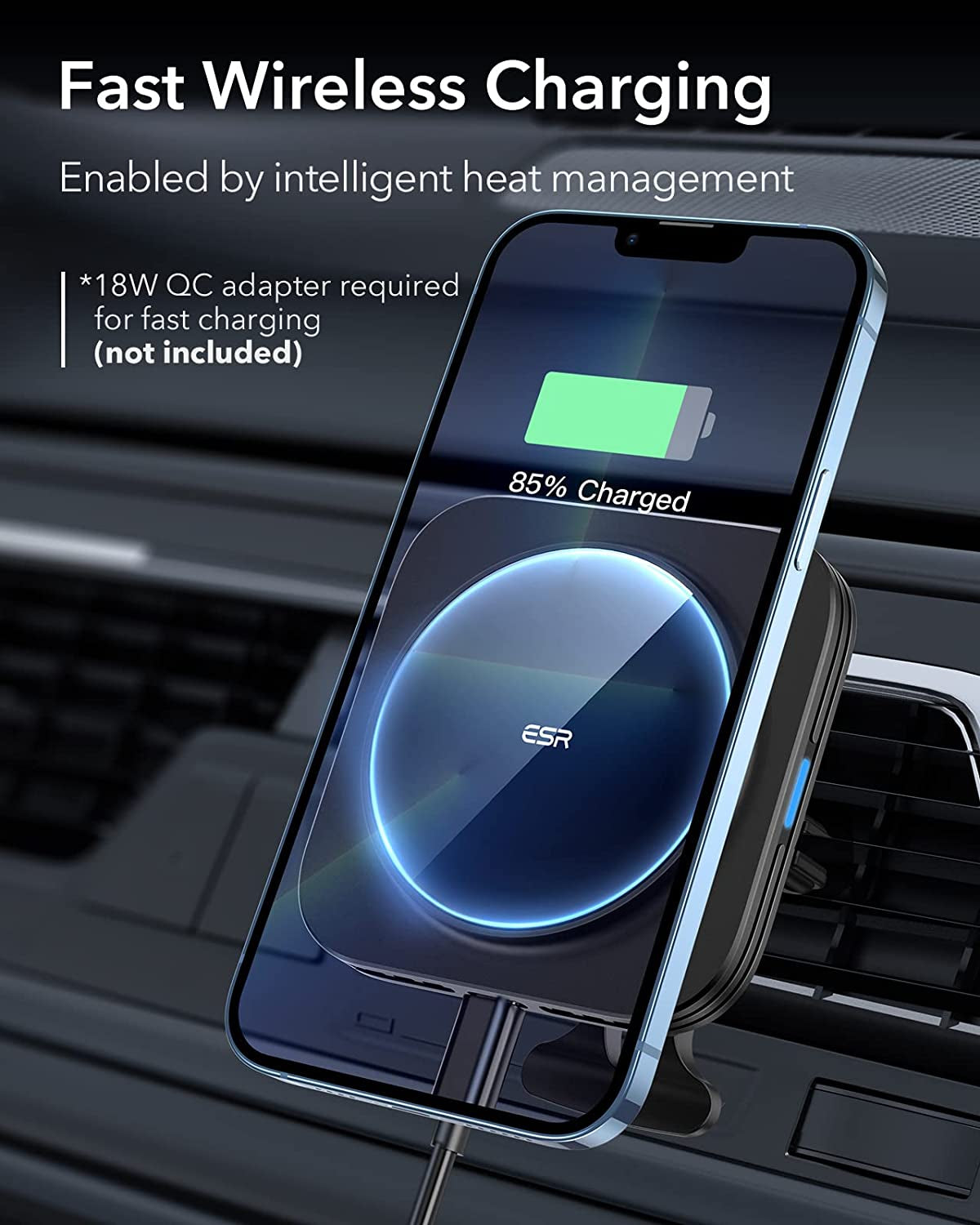 ESR Magnetic Wireless Car Mount Charger (Halolock), Compatible with Magsafe Car Charger, Air Vent Car Phone Holder for Iphone 14/13/12 Series, Car Accessories, Fast Charging, Strong Magnets, Black  Electronic Silk Road Corp   