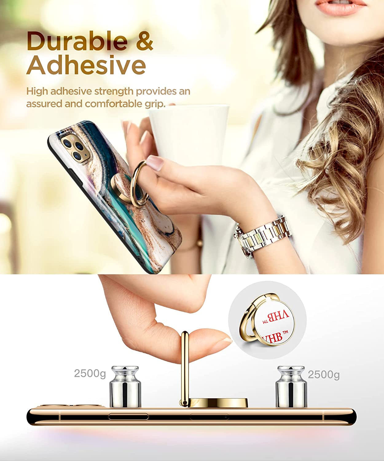 GVIEWIN Marble Cell Phone Ring Holder, Metal Kickstand Grip for Magnetic Car Mount Compatible with Iphone 14 Pro Max/14 Plus/13/12 Series & Galaxy S22/S23 Ultra and Other Smartphones(Drift Sand/Brown)  GVIEWIN   