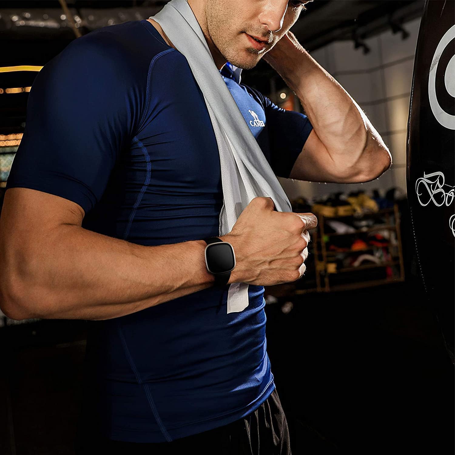 4 Pack Sport Bands Compatible with Fitbit Sense/Versa 3,Classic Soft Silicone Replacement Wristbands for Versa 3 Smart Watch Women Men Large（Black+Dark Blue+Rock Cyan+Grey）  SENGKOB   