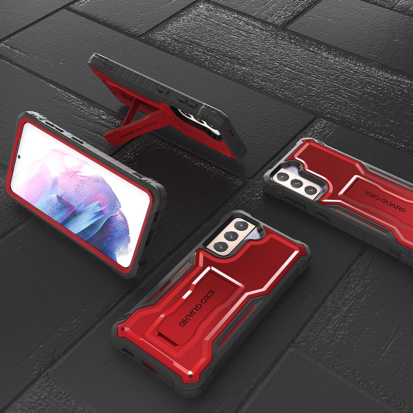 Exoguard Samsung Galaxy S21 plus 5G Case, Rubber Shockproof Full Body Cover Case for Samsung S21 plus Phone 6.7 Inch, Built-In Kickstand (Red)  ExoGuard   